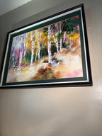 Birch Grove, Water Color 24x30, Impressionism Expressionism Signed Monte Gueyner (c 1993)