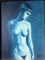 1977 Signed Verdi Blue Nude Oil Painting with Collier Certificate c. 1977