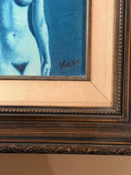 1977 Signed Verdi Blue Nude Oil Painting with Collier Certificate c. 1977