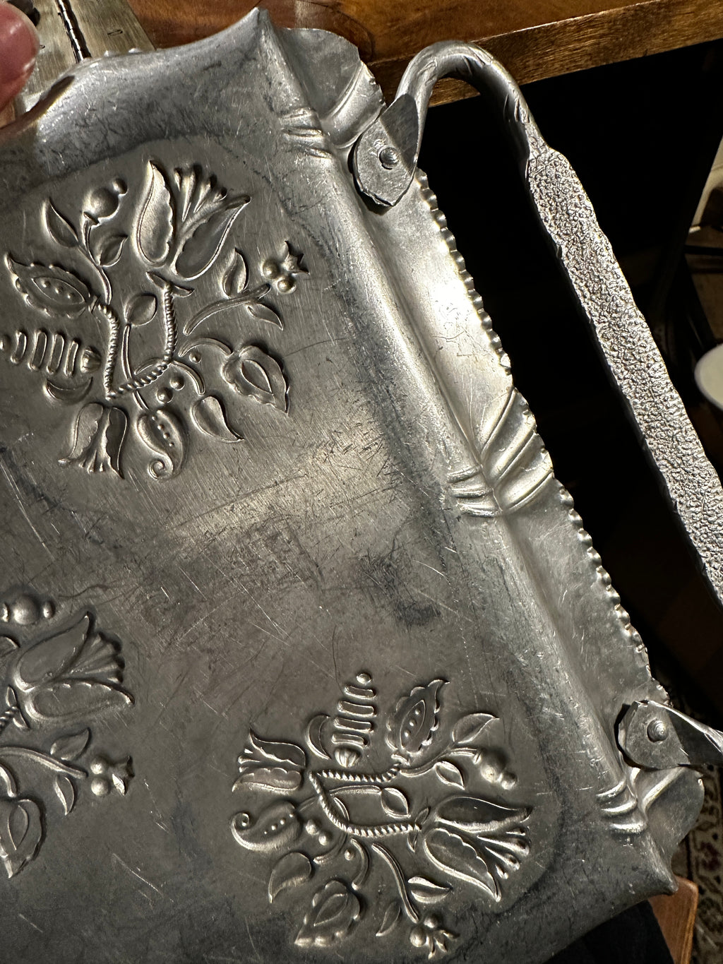Hand Hammered Sweden (Skruf) & USA (Inernational Pewter) 3-Piece Studio Pewter Decorative Brutalism Serving Set