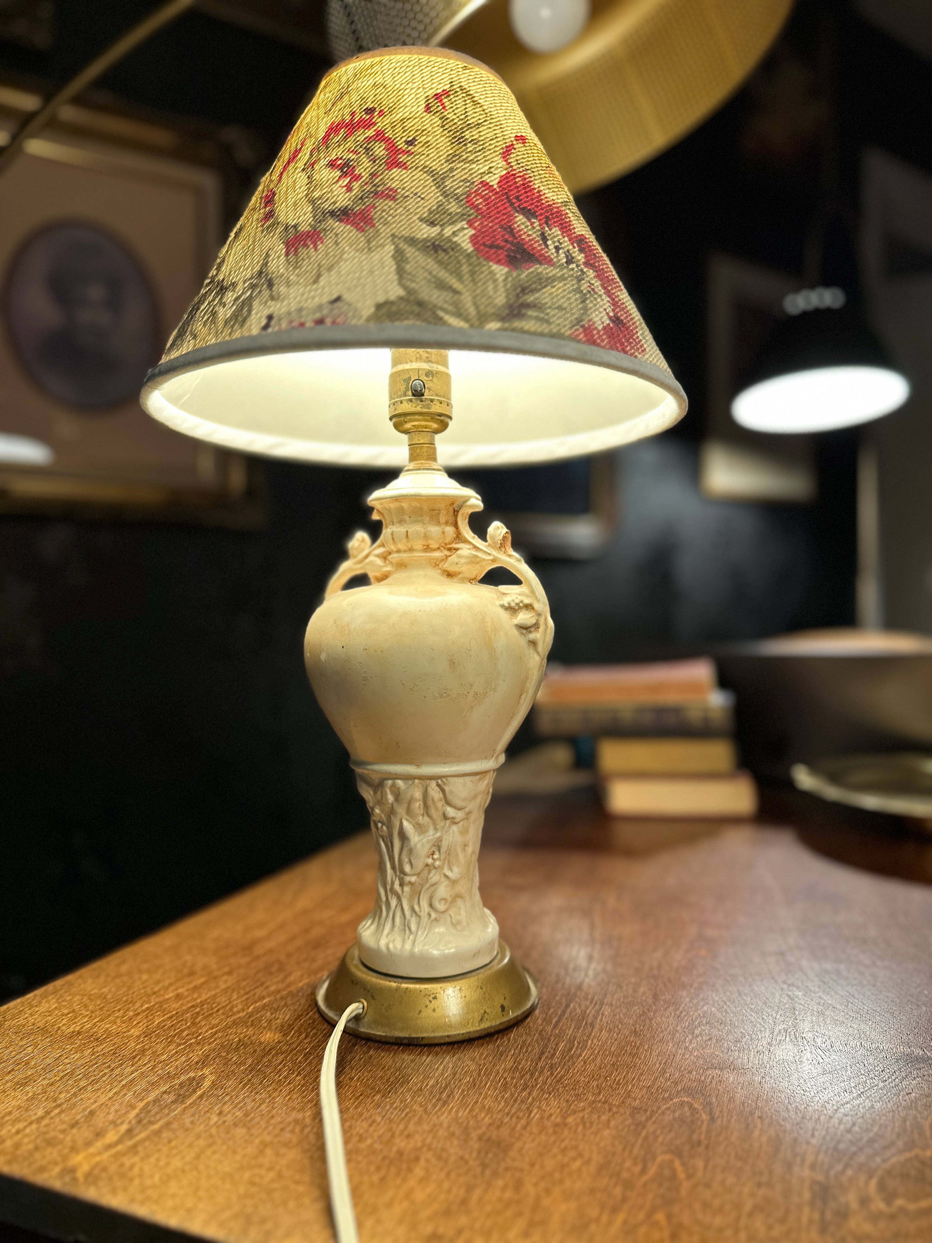 Antique Neoclassical Ceramic Lamp with Early Leviton Push-Through Socket, c. 1890–1918