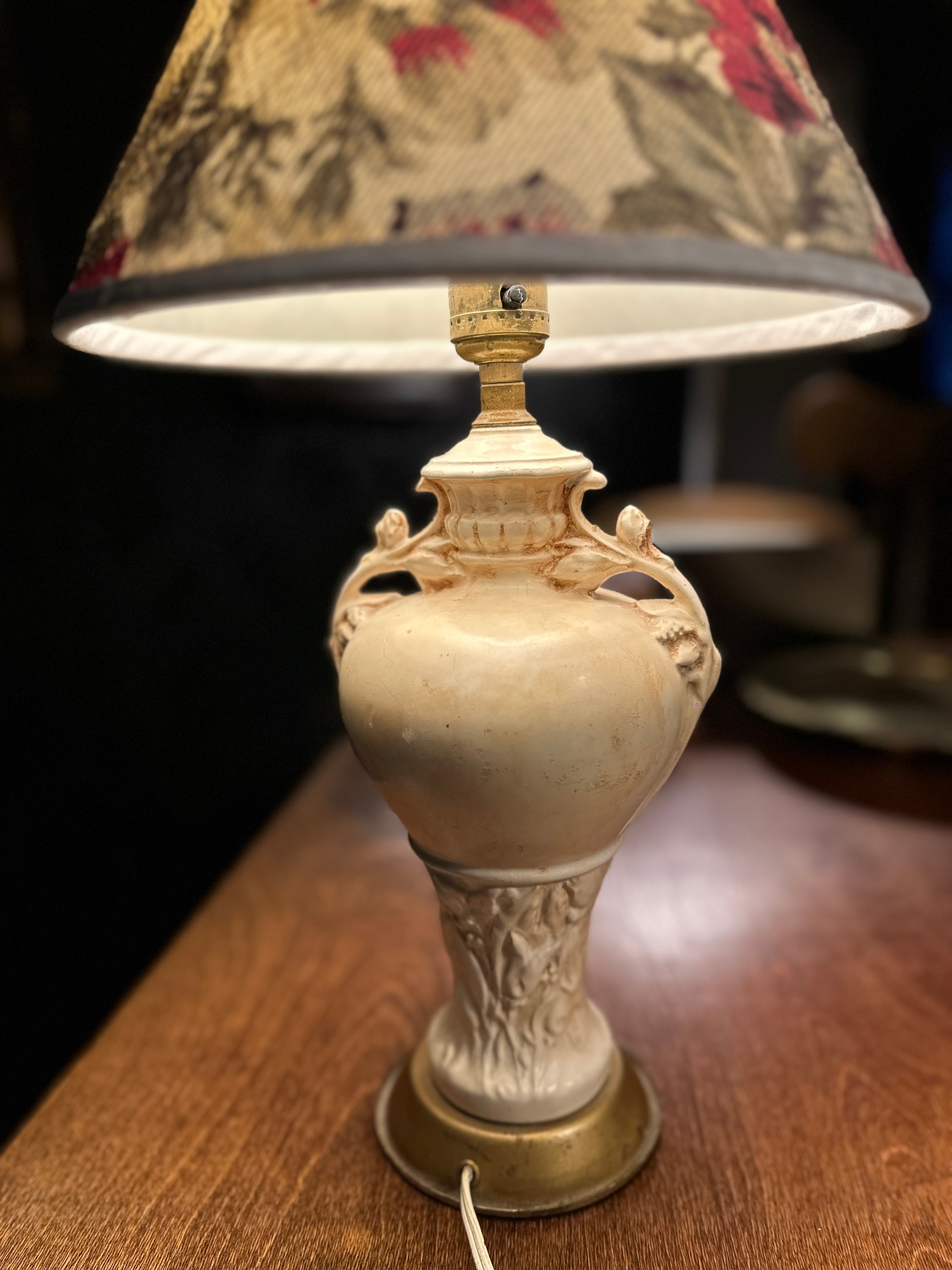Antique Neoclassical Ceramic Lamp with Early Leviton Push-Through Socket, c. 1890–1918