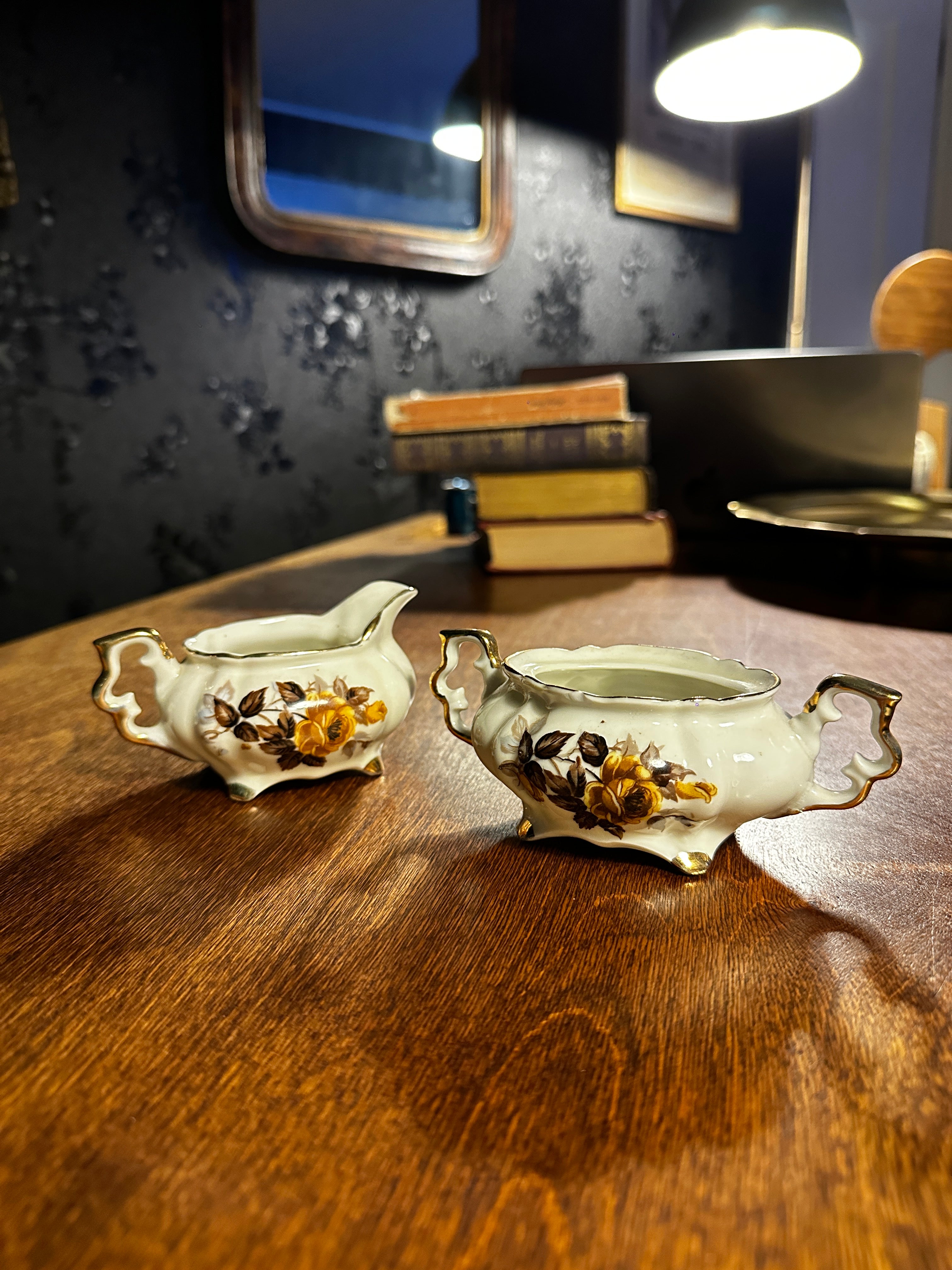 Mid-Century Floral Porcelain Creamer & Sugar Set Japan, circa 1950s–1960s