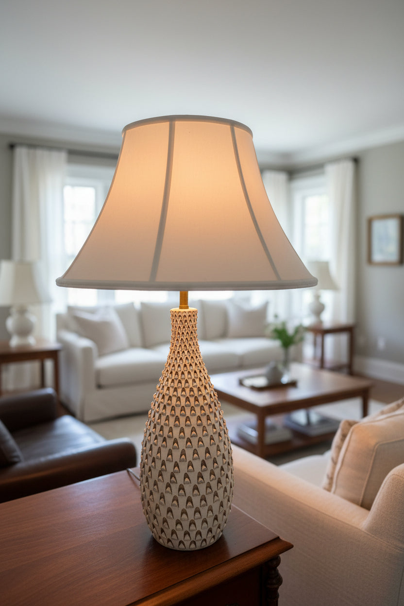 Mid-Century Textured Ceramic Table Lamp with Sculptural Relief Base, c. 1960s