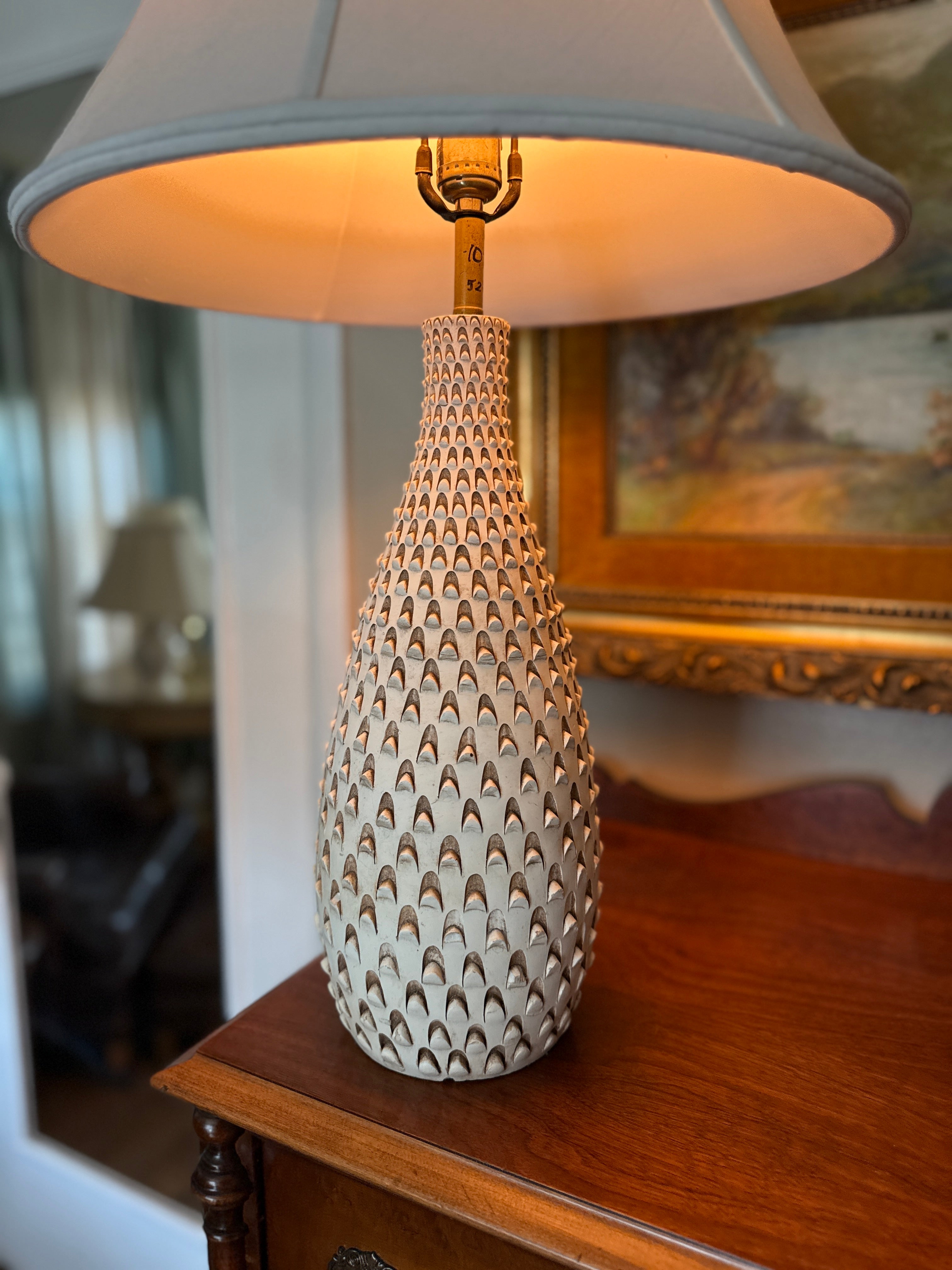Mid-Century Textured Ceramic Table Lamp with Sculptural Relief Base, c. 1960s