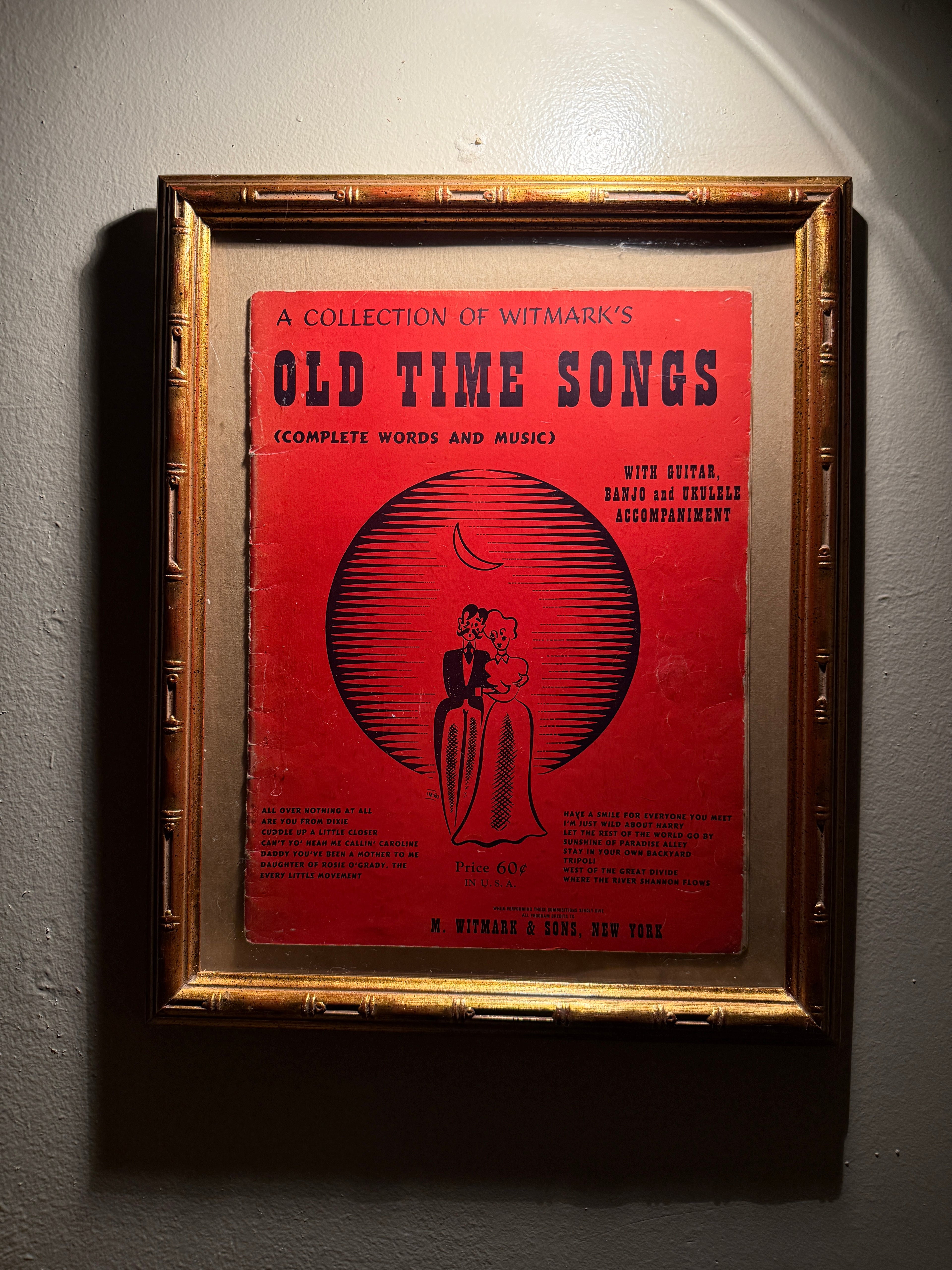 Framed “Old Time Songs” by M. Witmark & Sons, New York – Early 20th Century Sheet Music Collection, c. 1915–1925