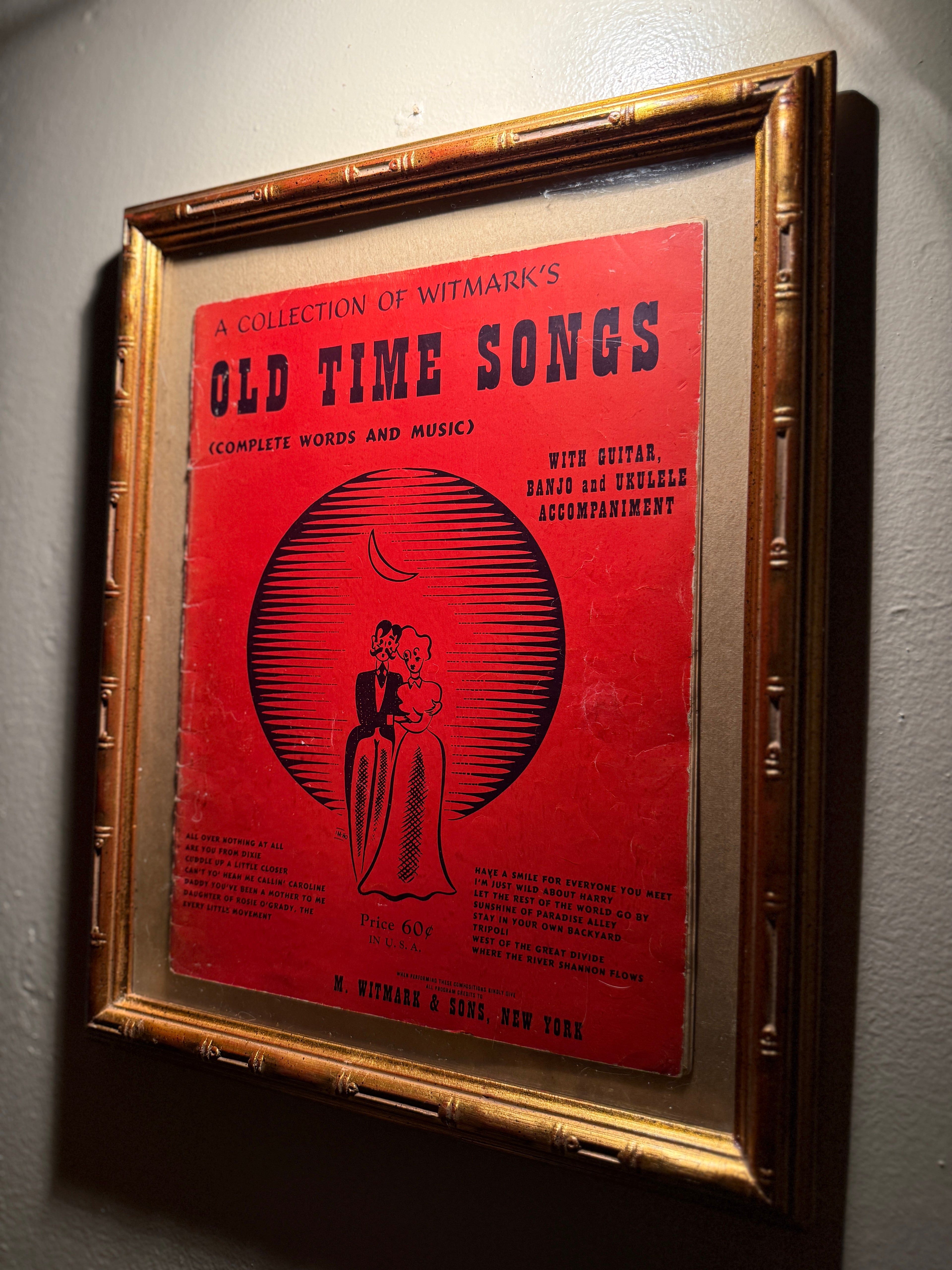 Framed “Old Time Songs” by M. Witmark & Sons, New York – Early 20th Century Sheet Music Collection, c. 1915–1925