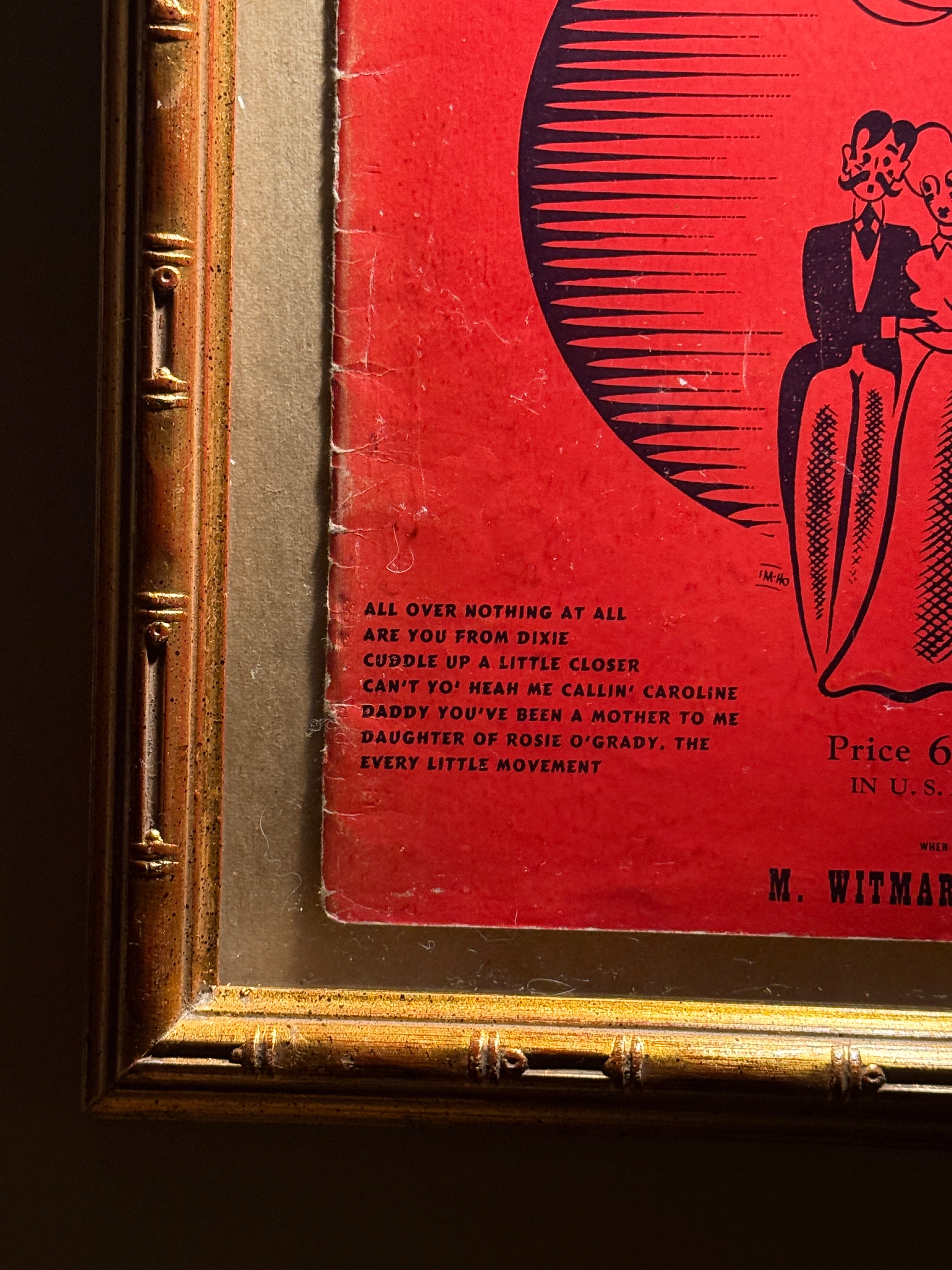 Framed “Old Time Songs” by M. Witmark & Sons, New York – Early 20th Century Sheet Music Collection, c. 1915–1925