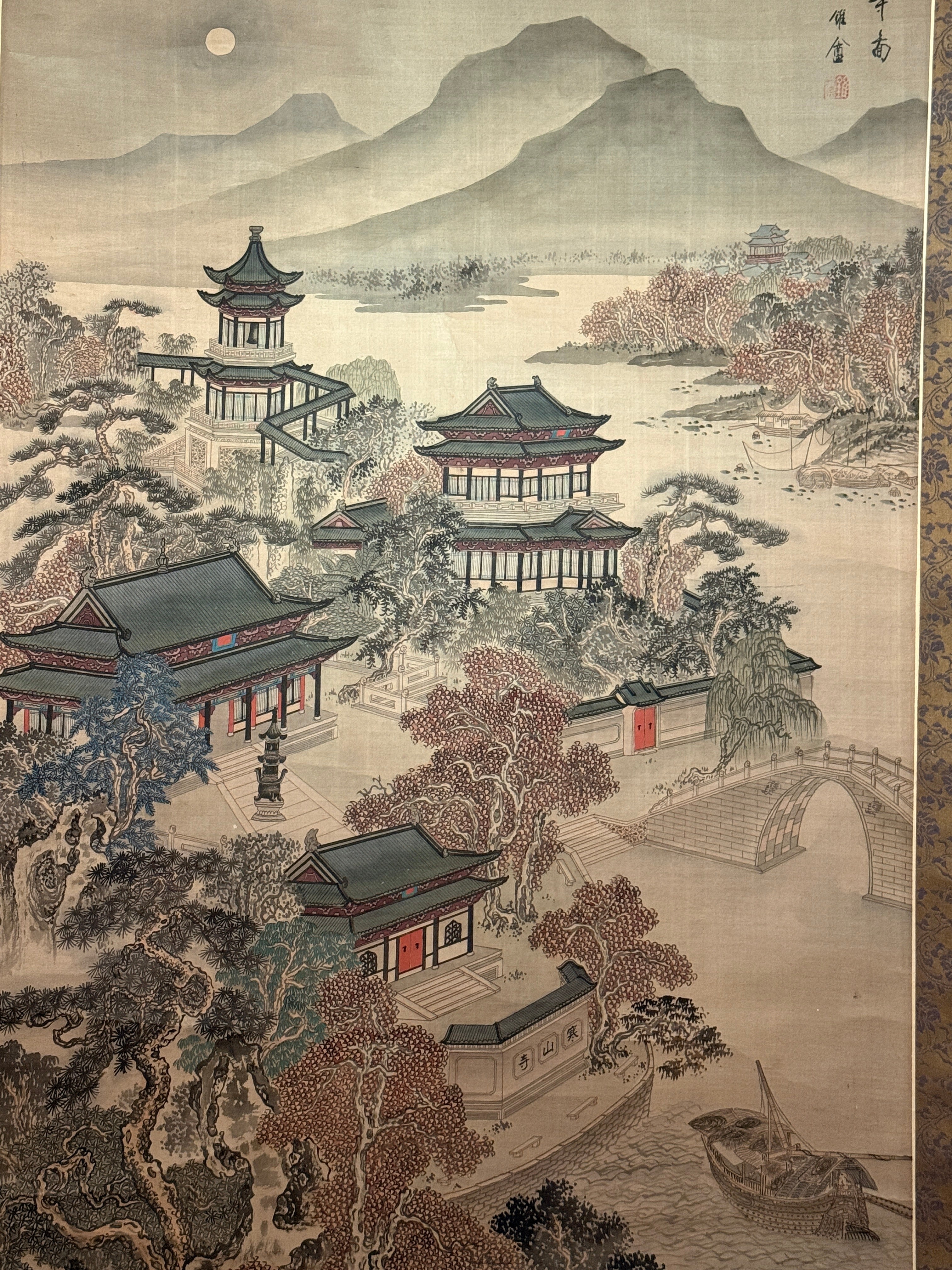 Monumental Republic Period Chinese Hanging Scroll Landscape, 6' x 3', c. 1912-1940
