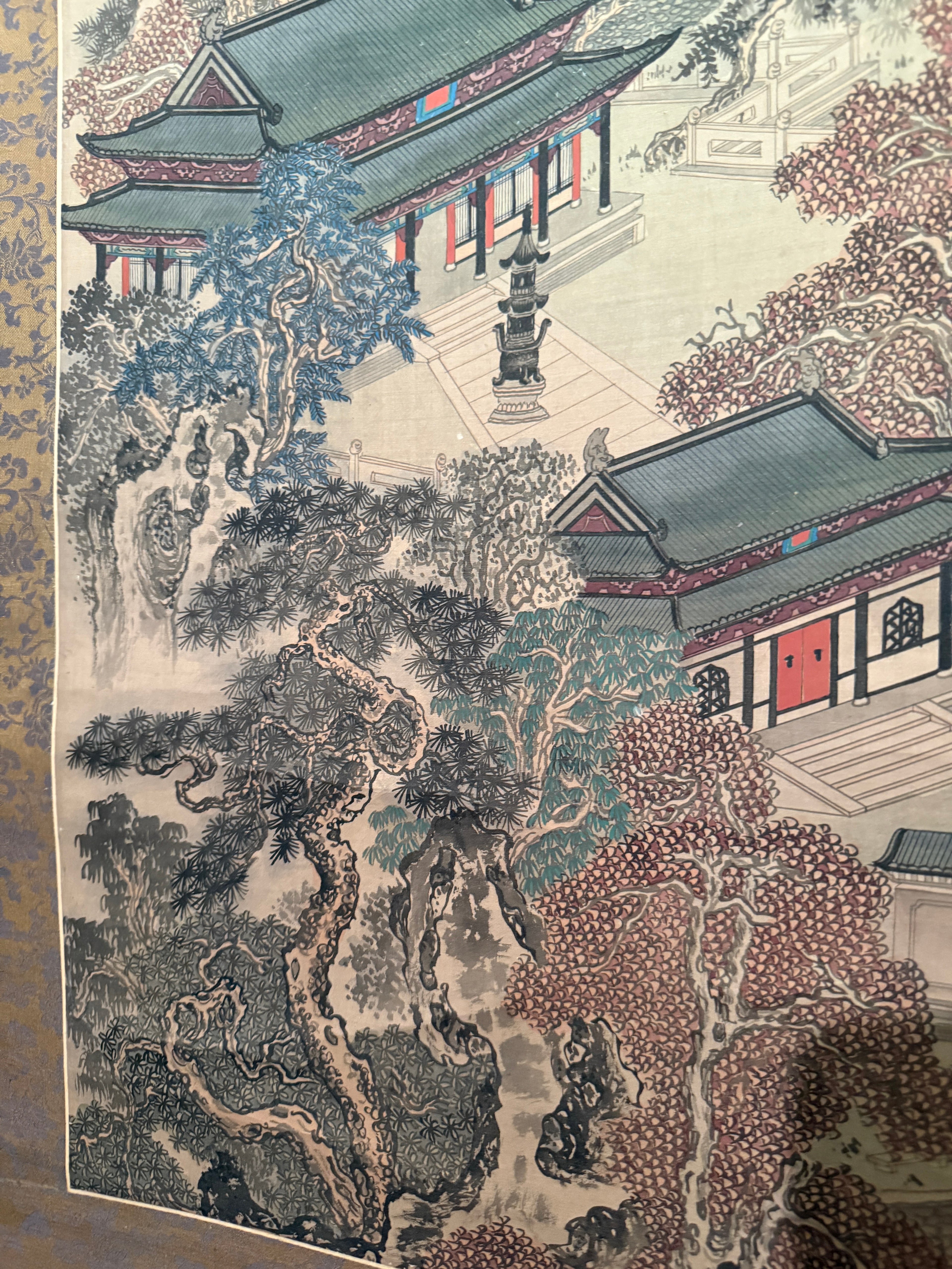 Monumental Republic Period Chinese Hanging Scroll Landscape, 6' x 3', c. 1912-1940