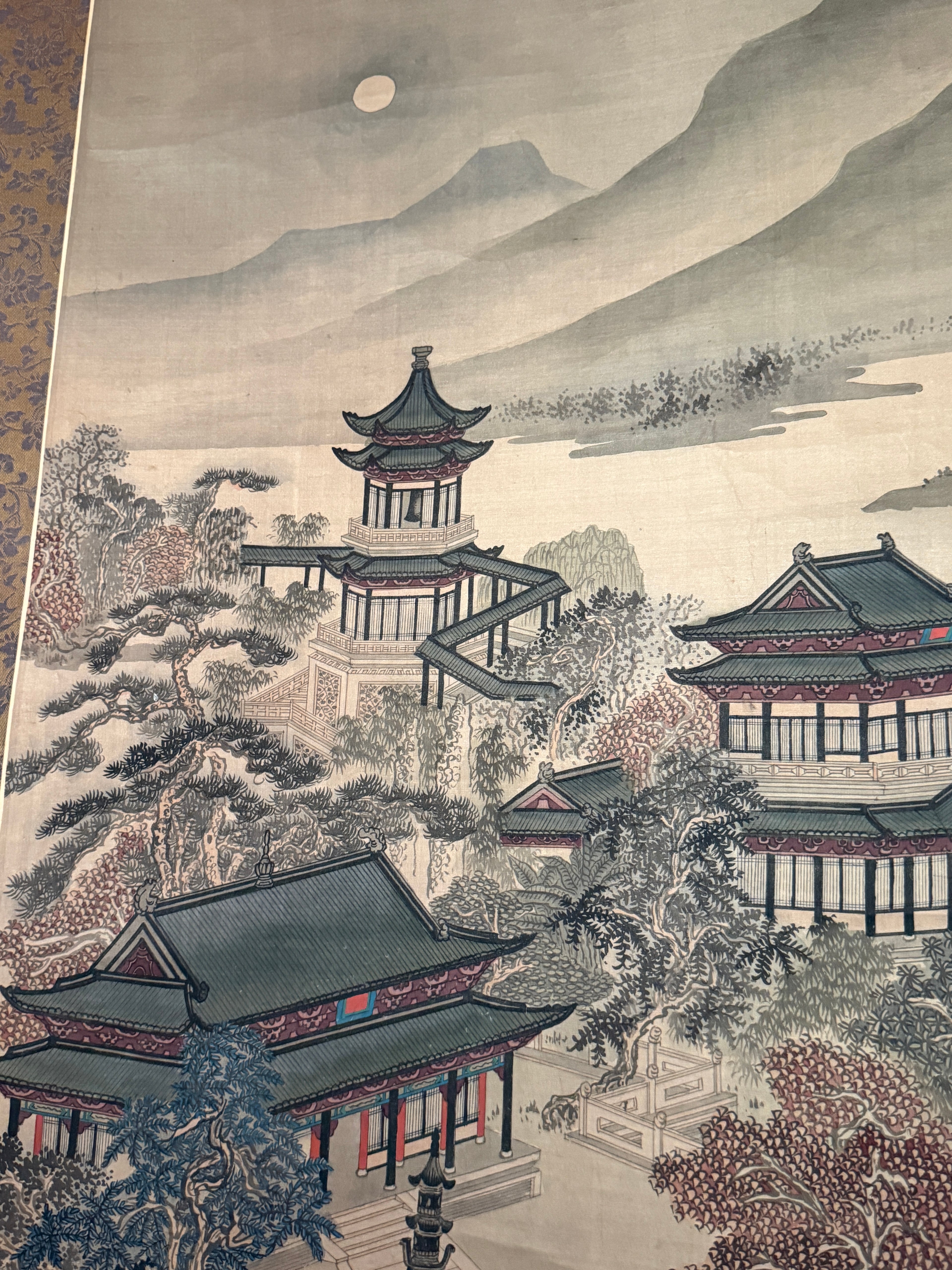 Monumental Republic Period Chinese Hanging Scroll Landscape, 6' x 3', c. 1912-1940