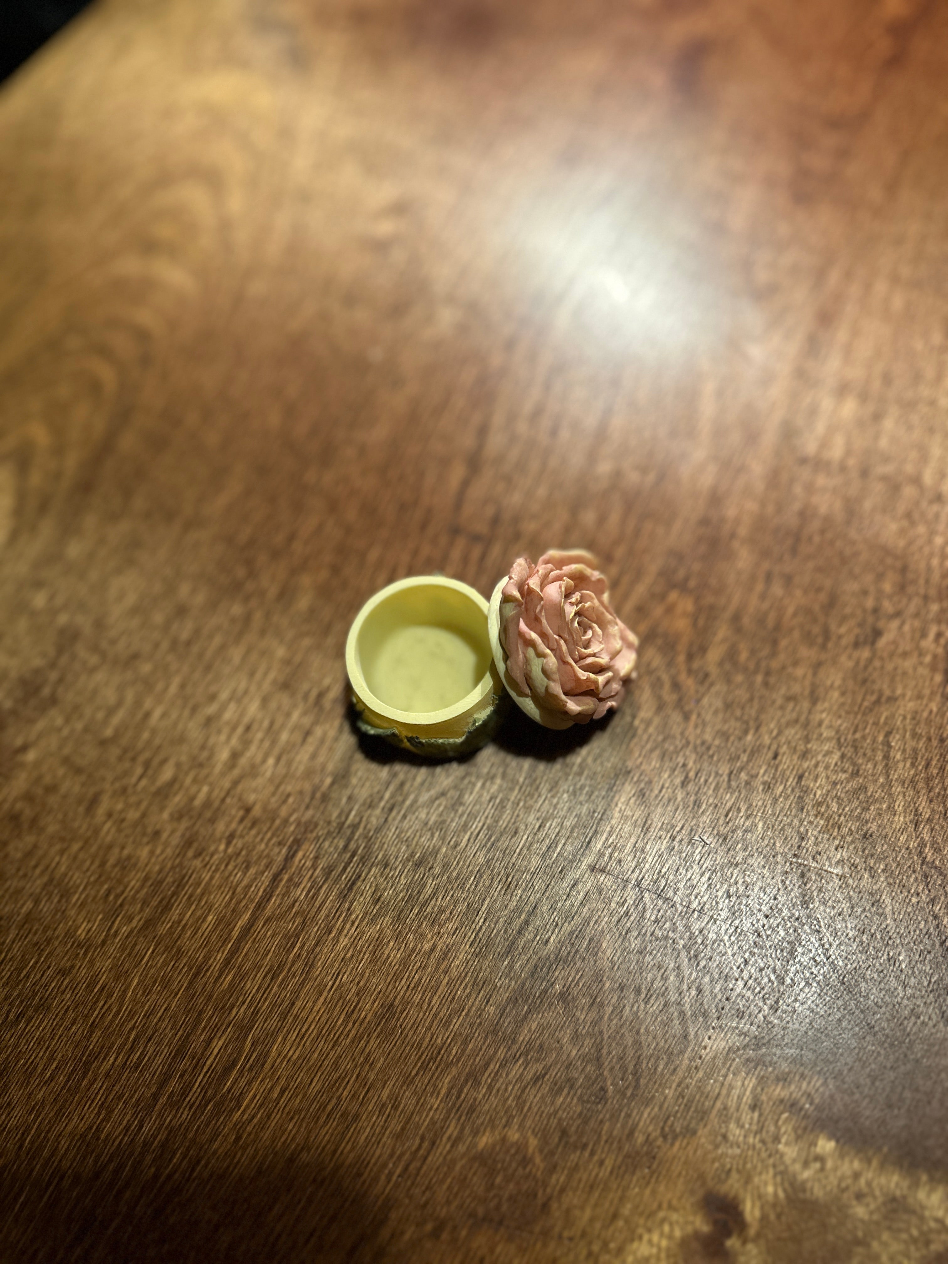 Vintage Porcelain Rose Trinket Box, c. 1960s