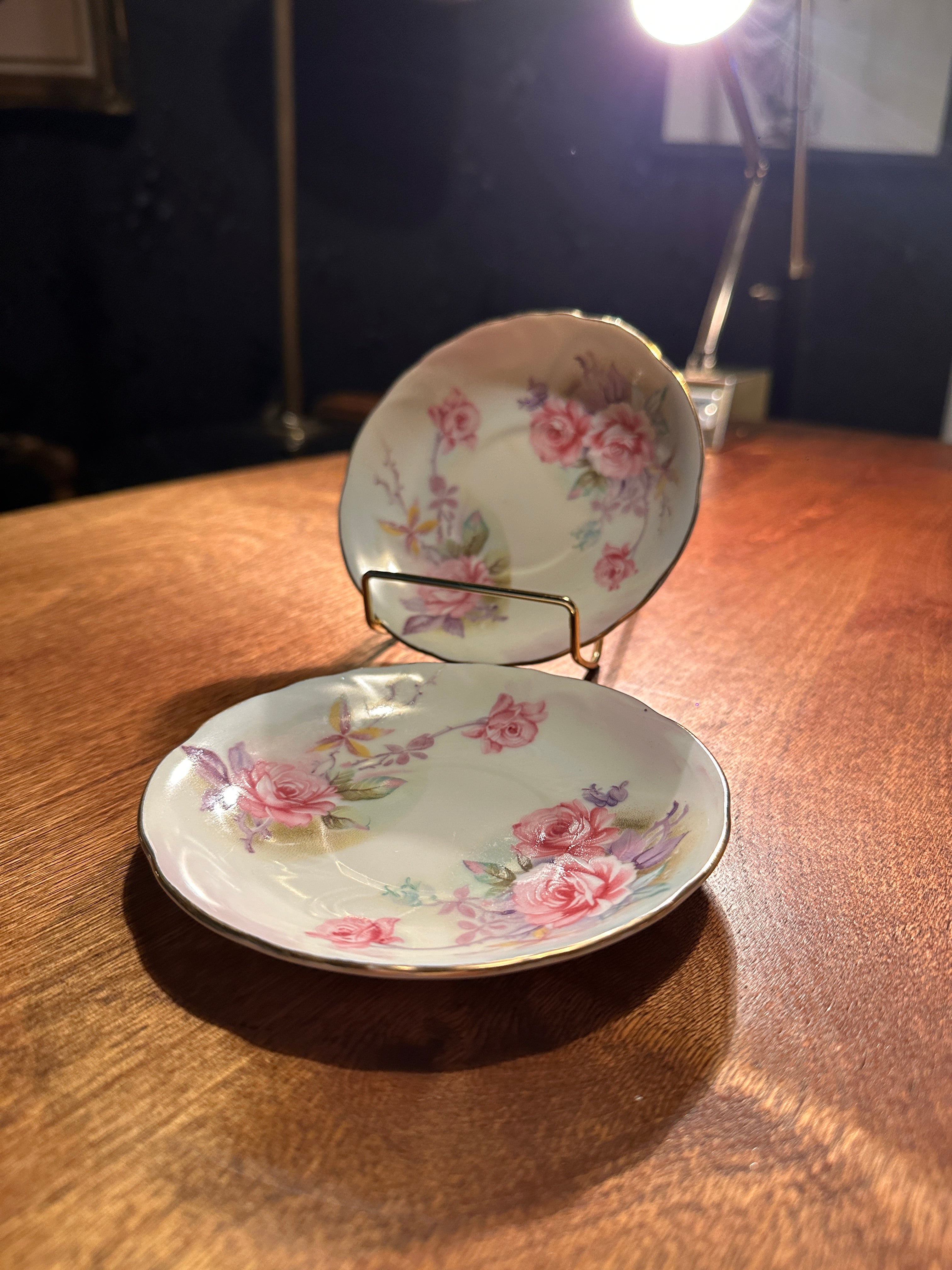 Vintage Limoges Porcelain Dessert Plate with Pink Rose Motif, c. 1930s–1940s