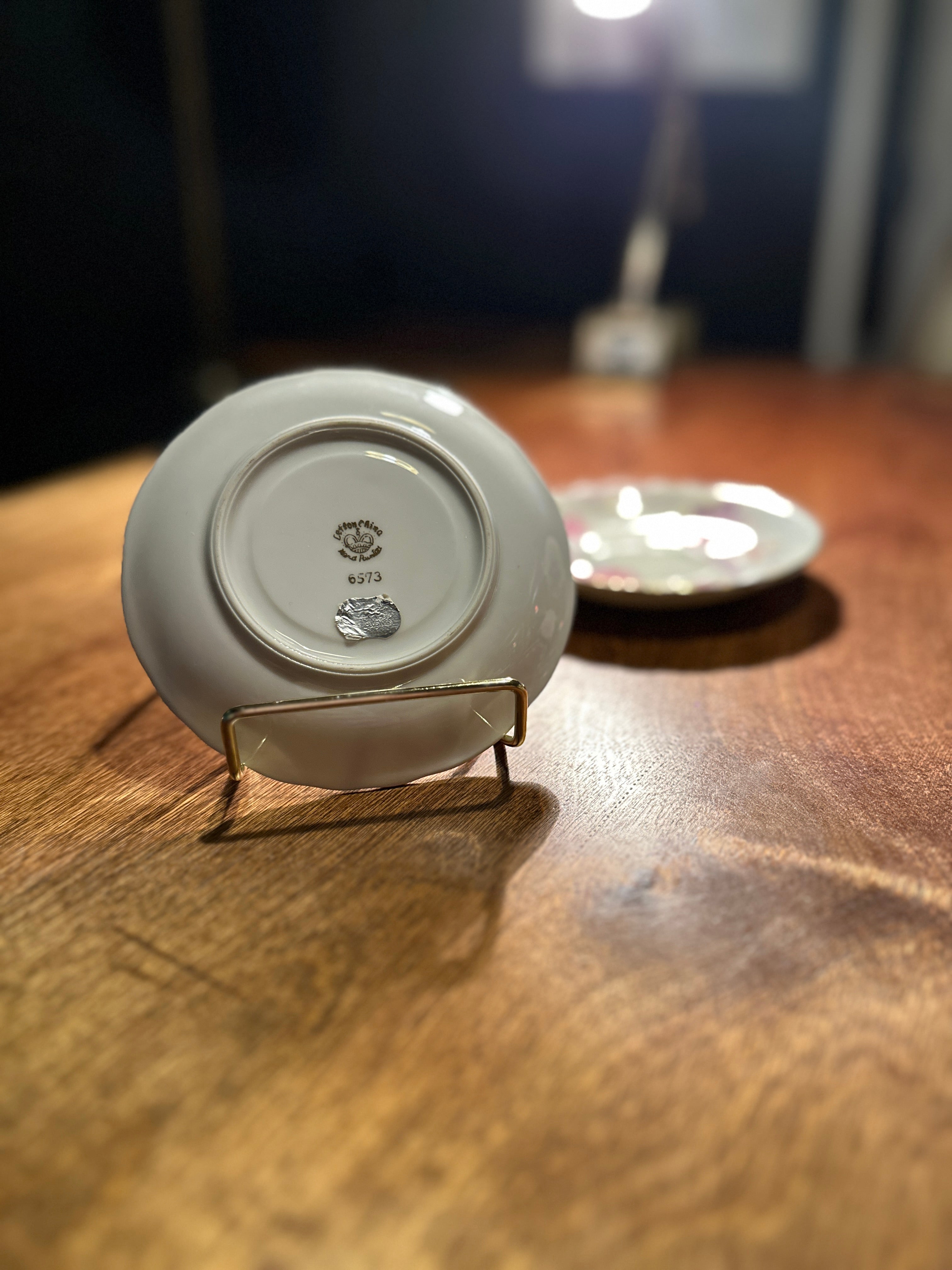 Vintage Limoges Porcelain Dessert Plate with Pink Rose Motif, c. 1930s–1940s