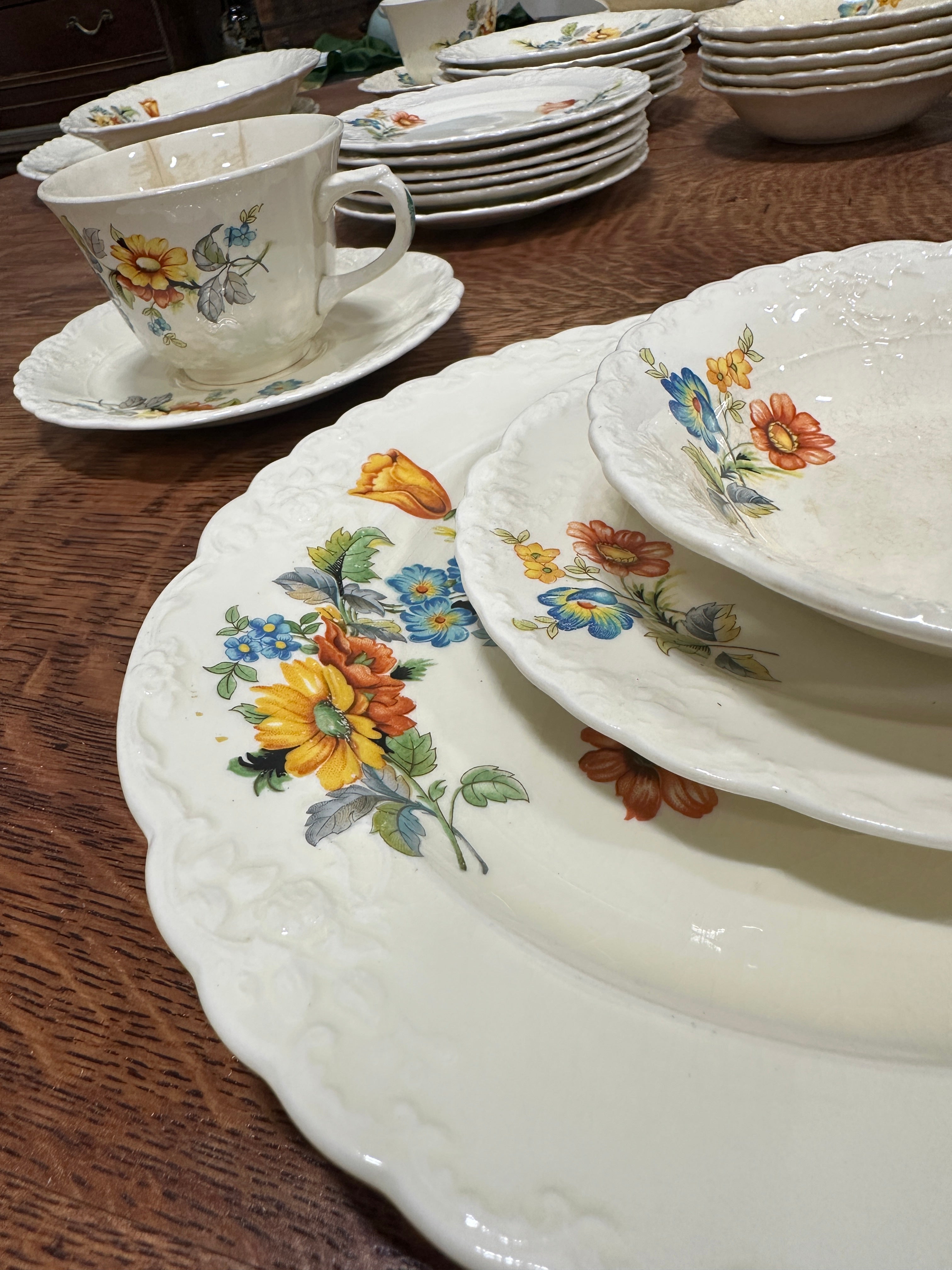 1930s Taylor, Smith & Taylor Floral Dinnerware Set, 53 Pieces