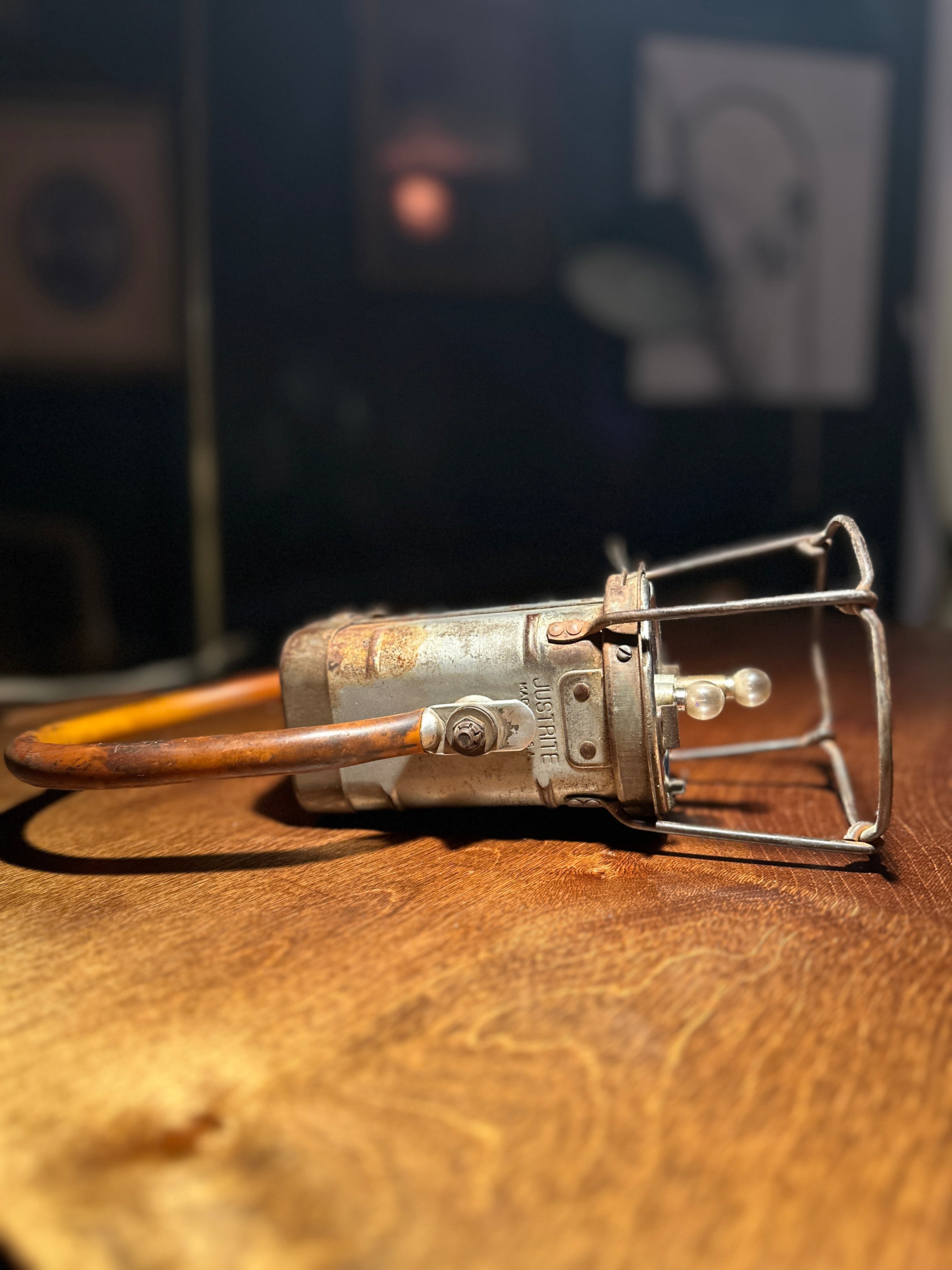 Antique Justrite Safety Lamp | Industrial Inspection Light Early 20th Century