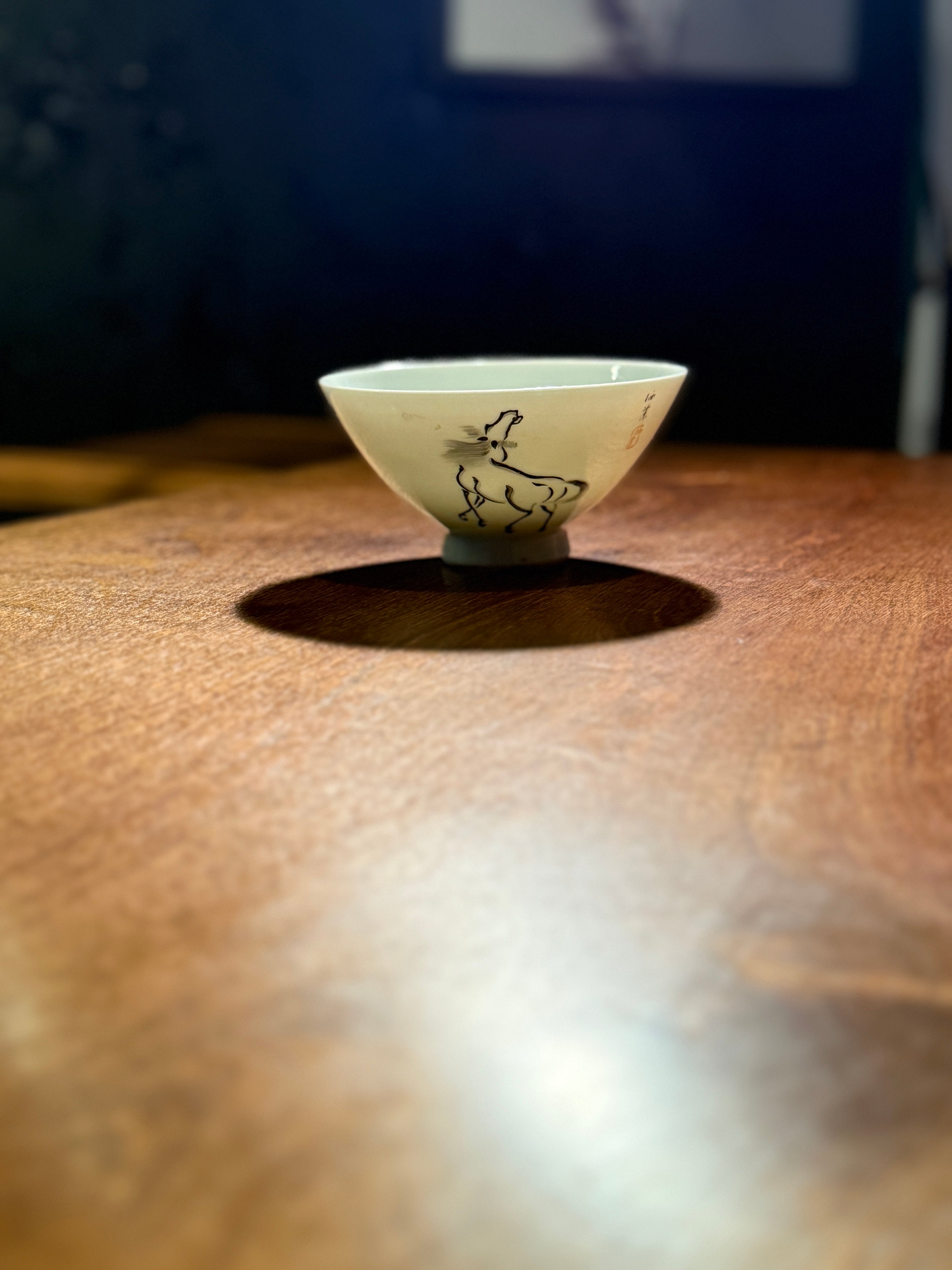 Ink Horse Tea Bowl Hand-Painted Chinese Porcelain Literati Style, c. 1950s–1960s