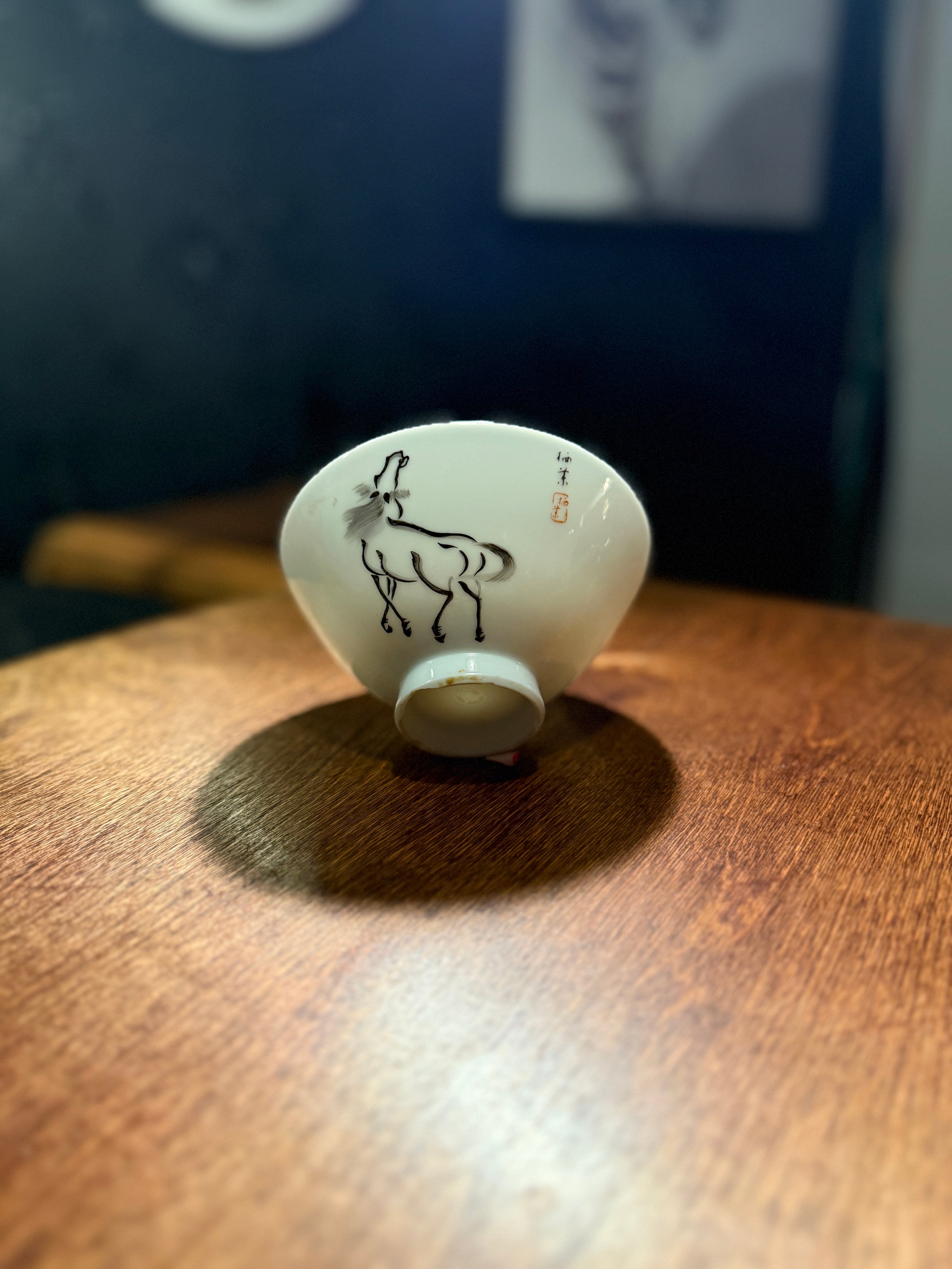 Ink Horse Tea Bowl Hand-Painted Chinese Porcelain Literati Style, c. 1950s–1960s