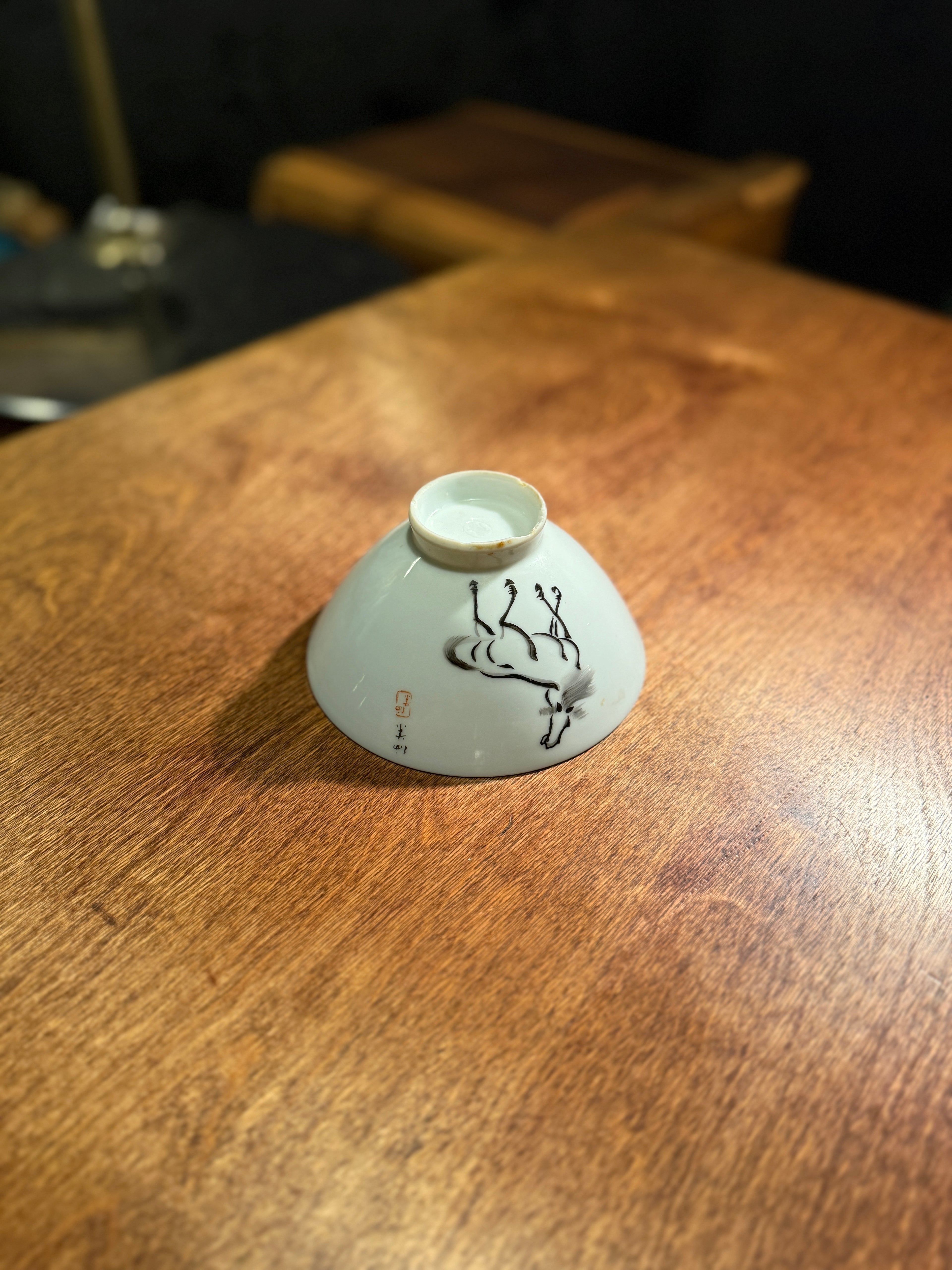 Ink Horse Tea Bowl Hand-Painted Chinese Porcelain Literati Style, c. 1950s–1960s