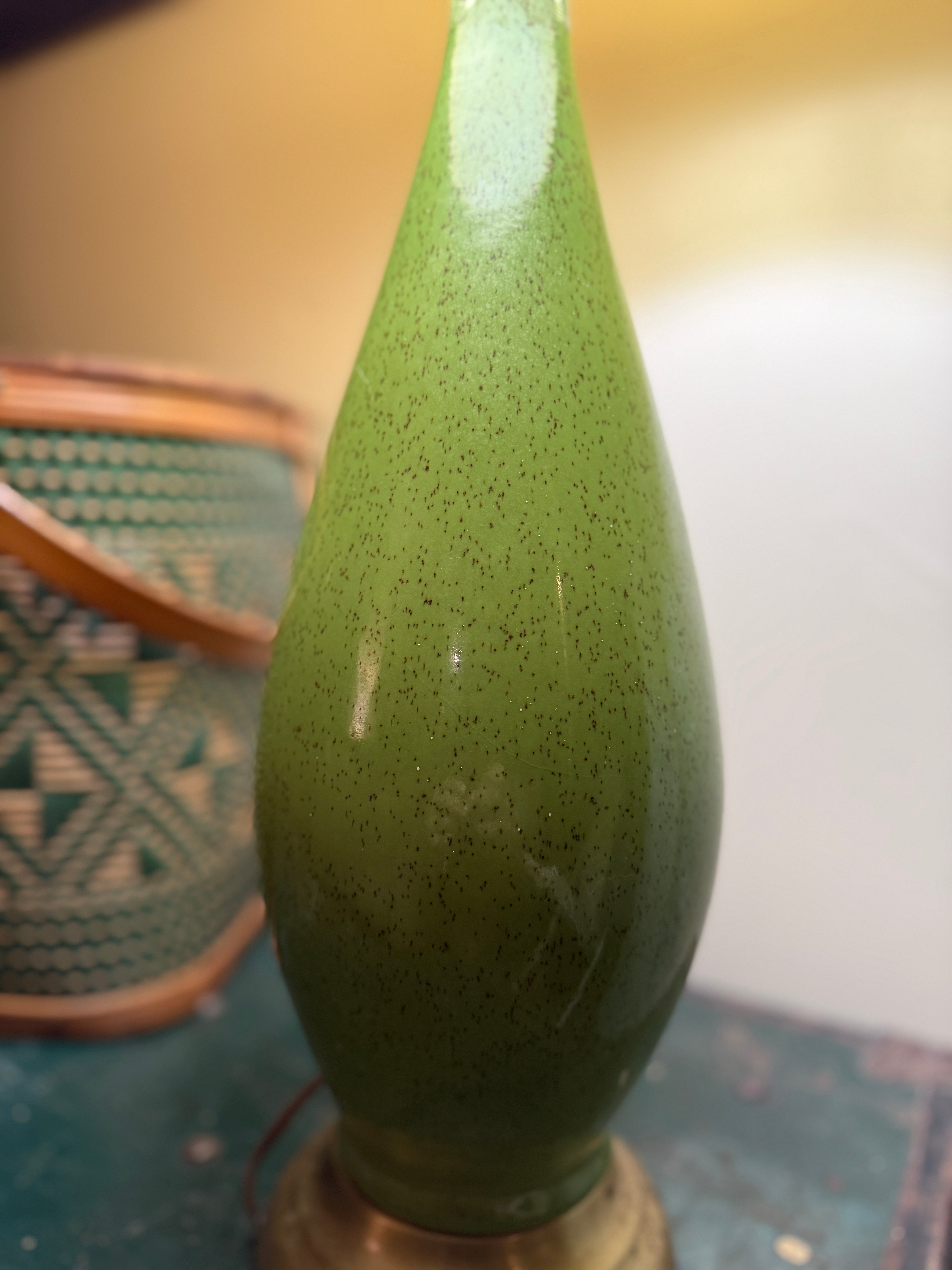 Interwar Art Deco Green Ceramic Table Lamp with Leviton Hardware (c. 1925–1935)