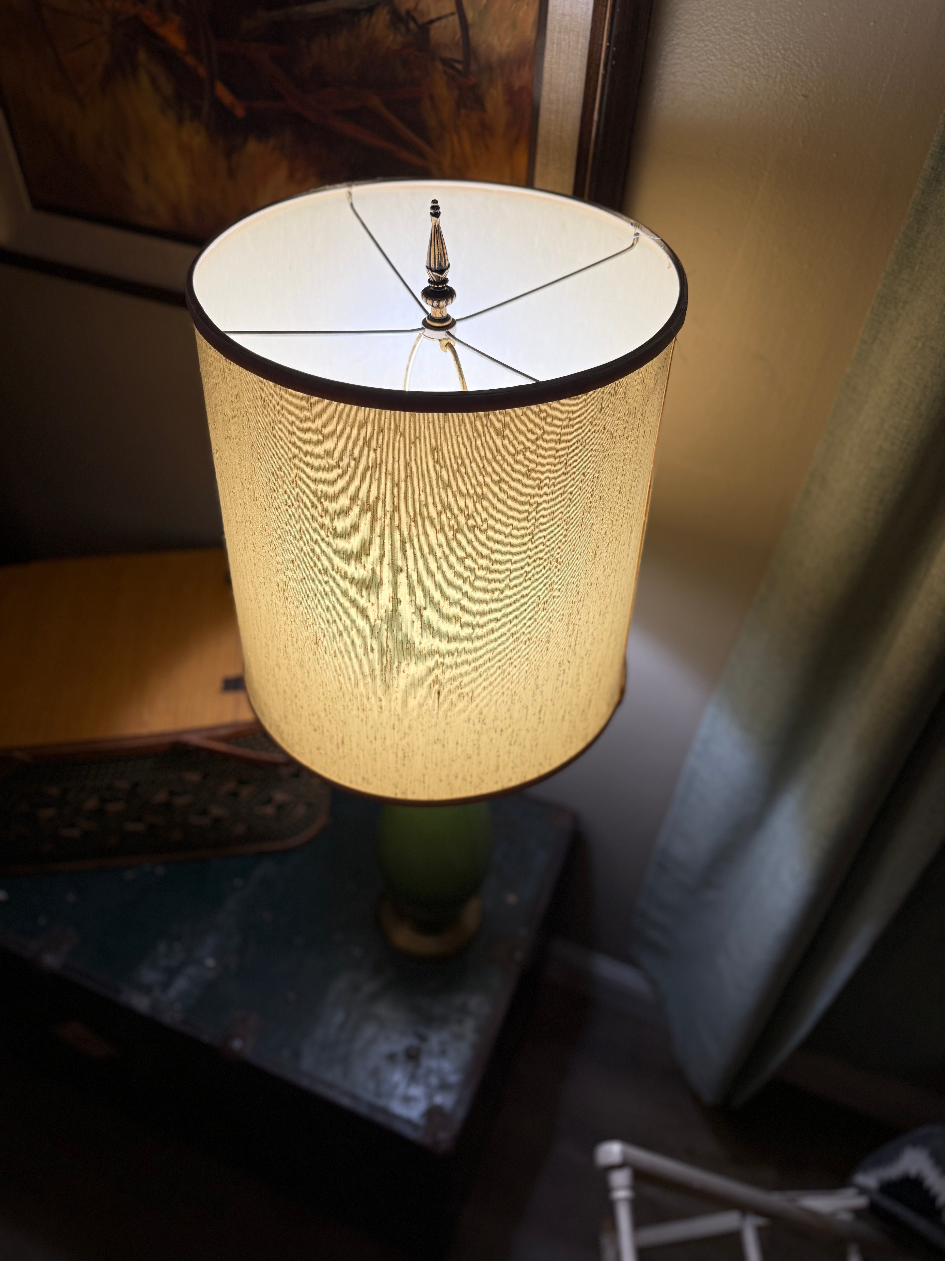 Interwar Art Deco Green Ceramic Table Lamp with Leviton Hardware (c. 1925–1935)