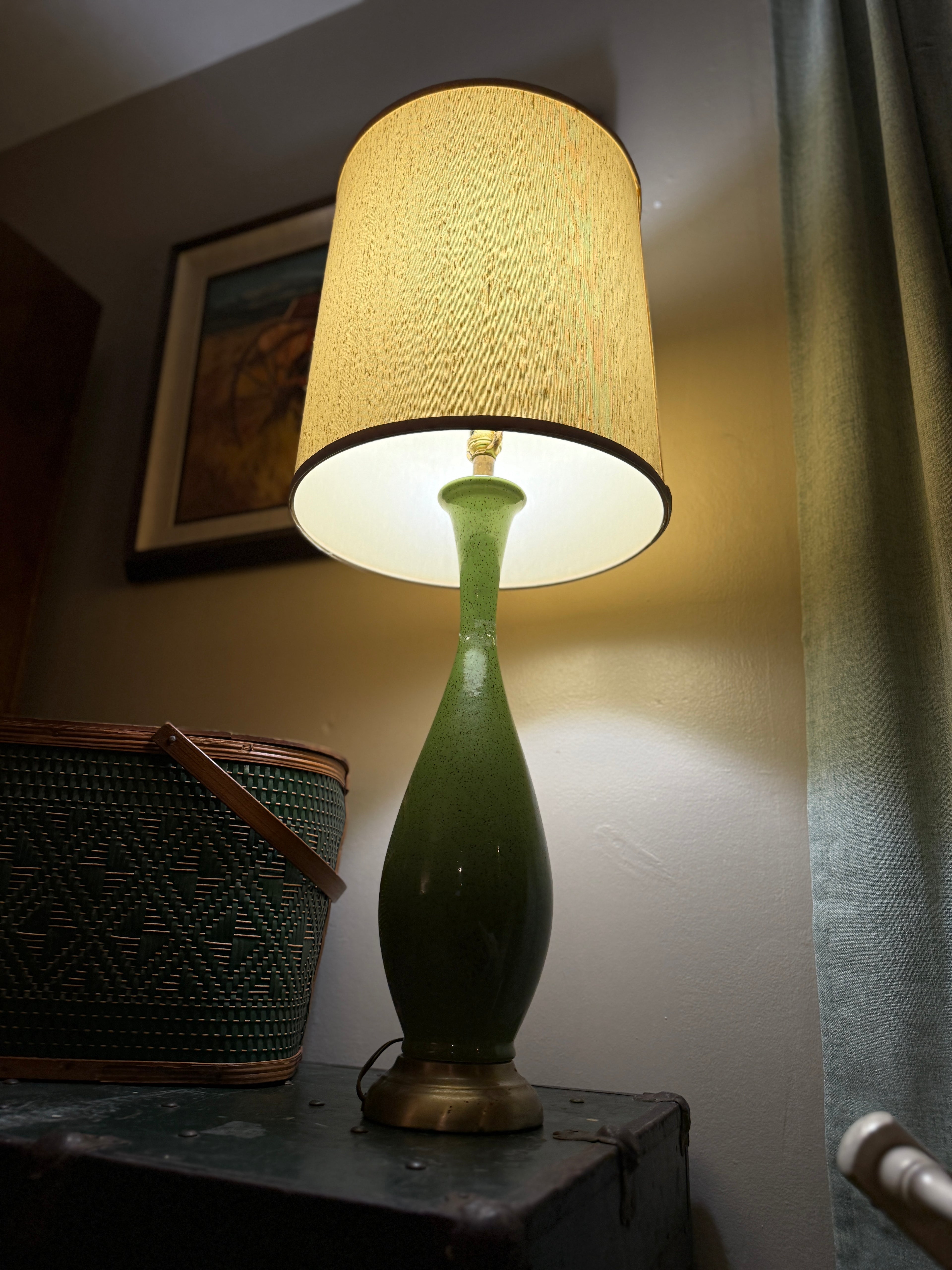 Interwar Art Deco Green Ceramic Table Lamp with Leviton Hardware (c. 1925–1935)