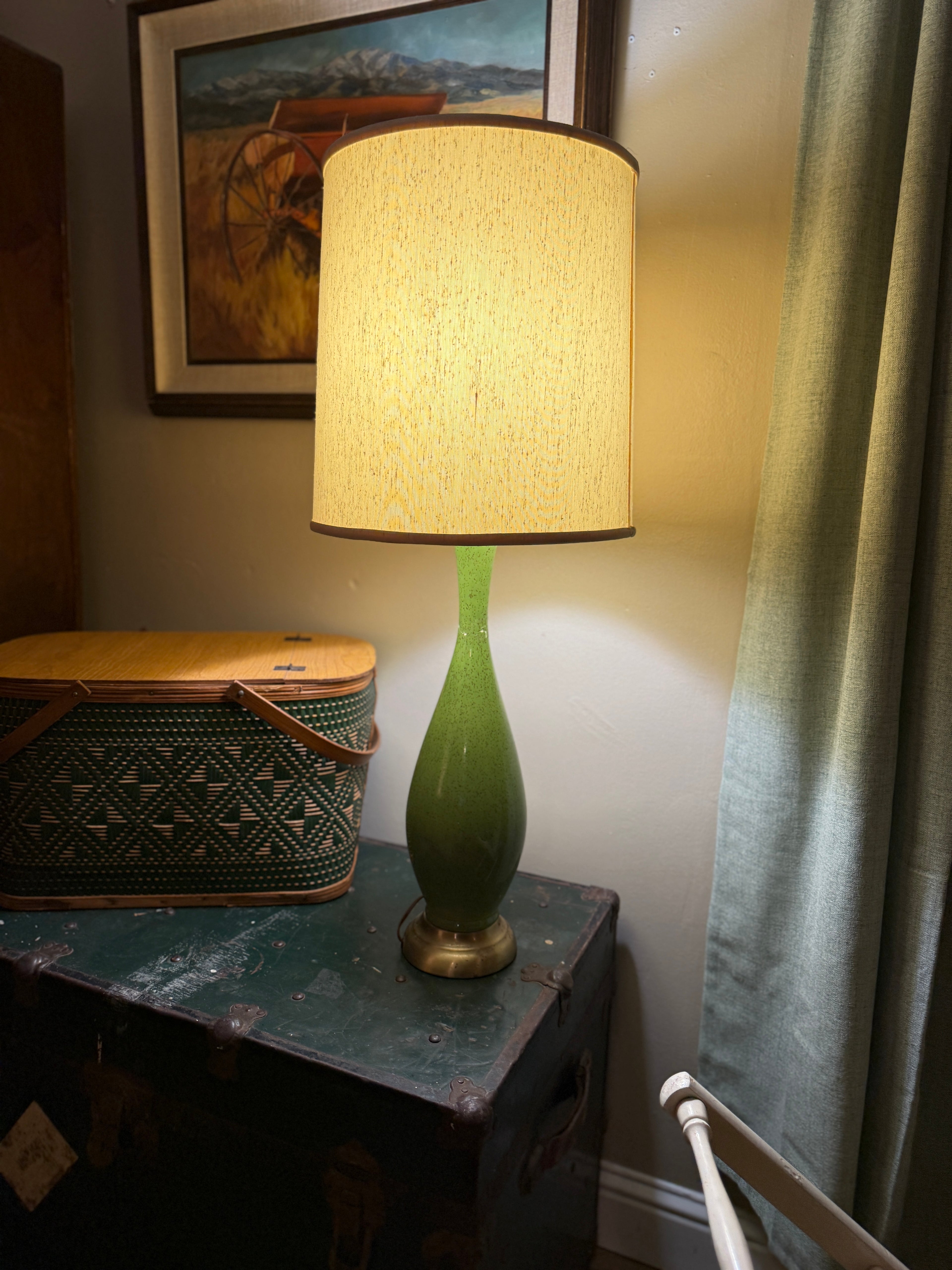 Interwar Art Deco Green Ceramic Table Lamp with Leviton Hardware (c. 1925–1935)