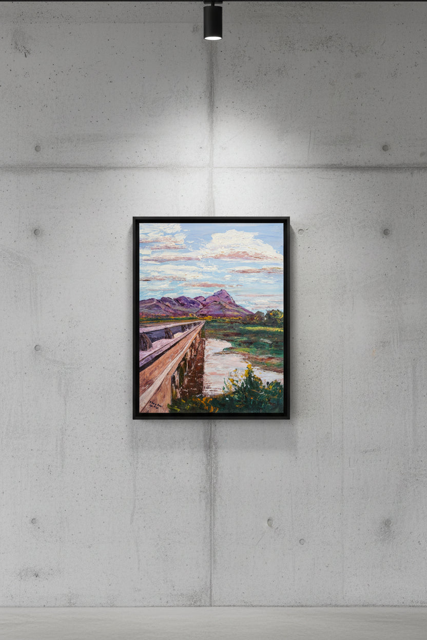 Bridge to Sutter Buttes — Original California Landscape Painting by Mary A. Nation (2003) | 12×16 Acrylic
