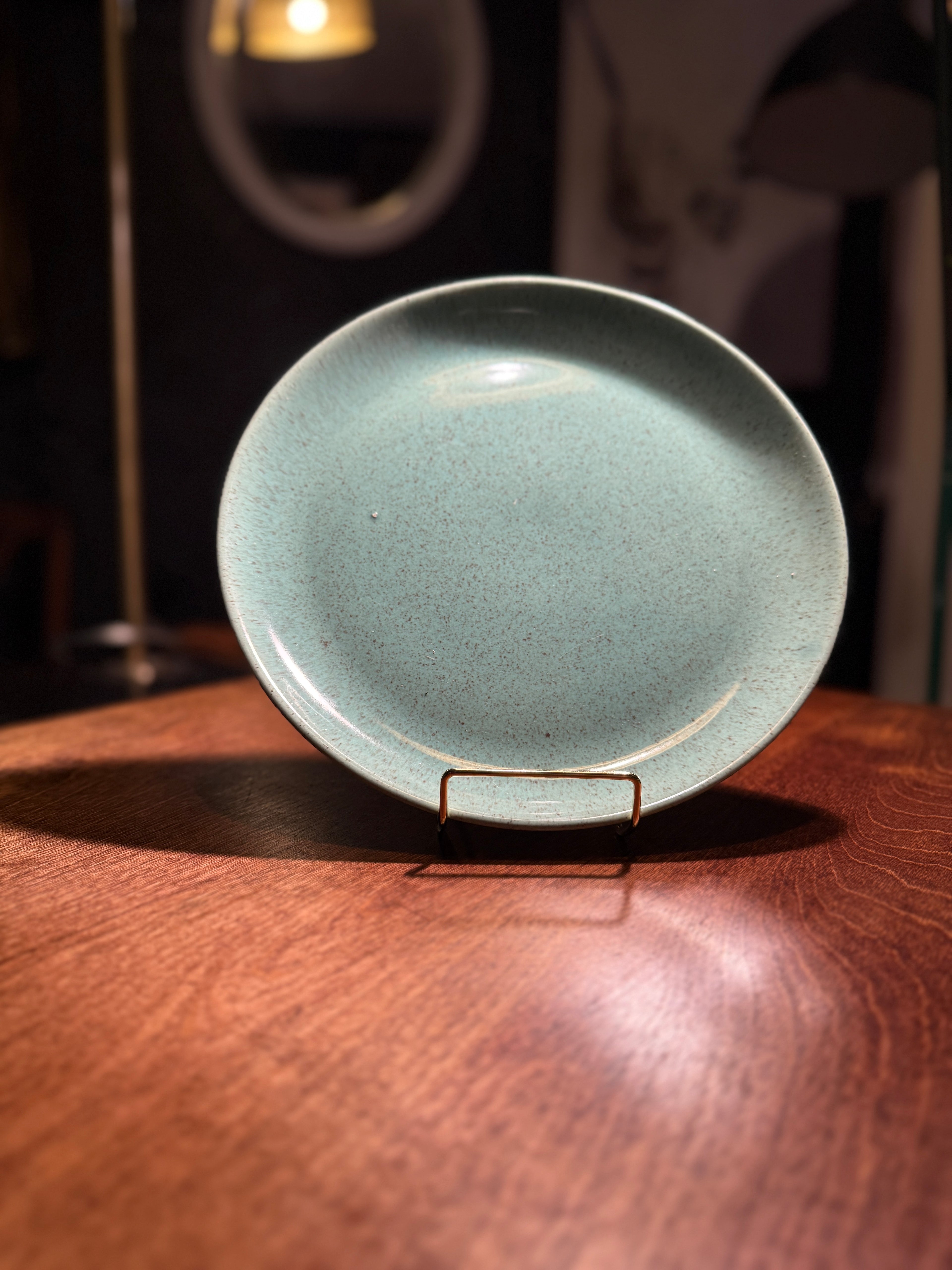 Mid-Century Laurel of California Turquoise Speckle Plates | Pair of 1950s Stoneware Dinner Plates