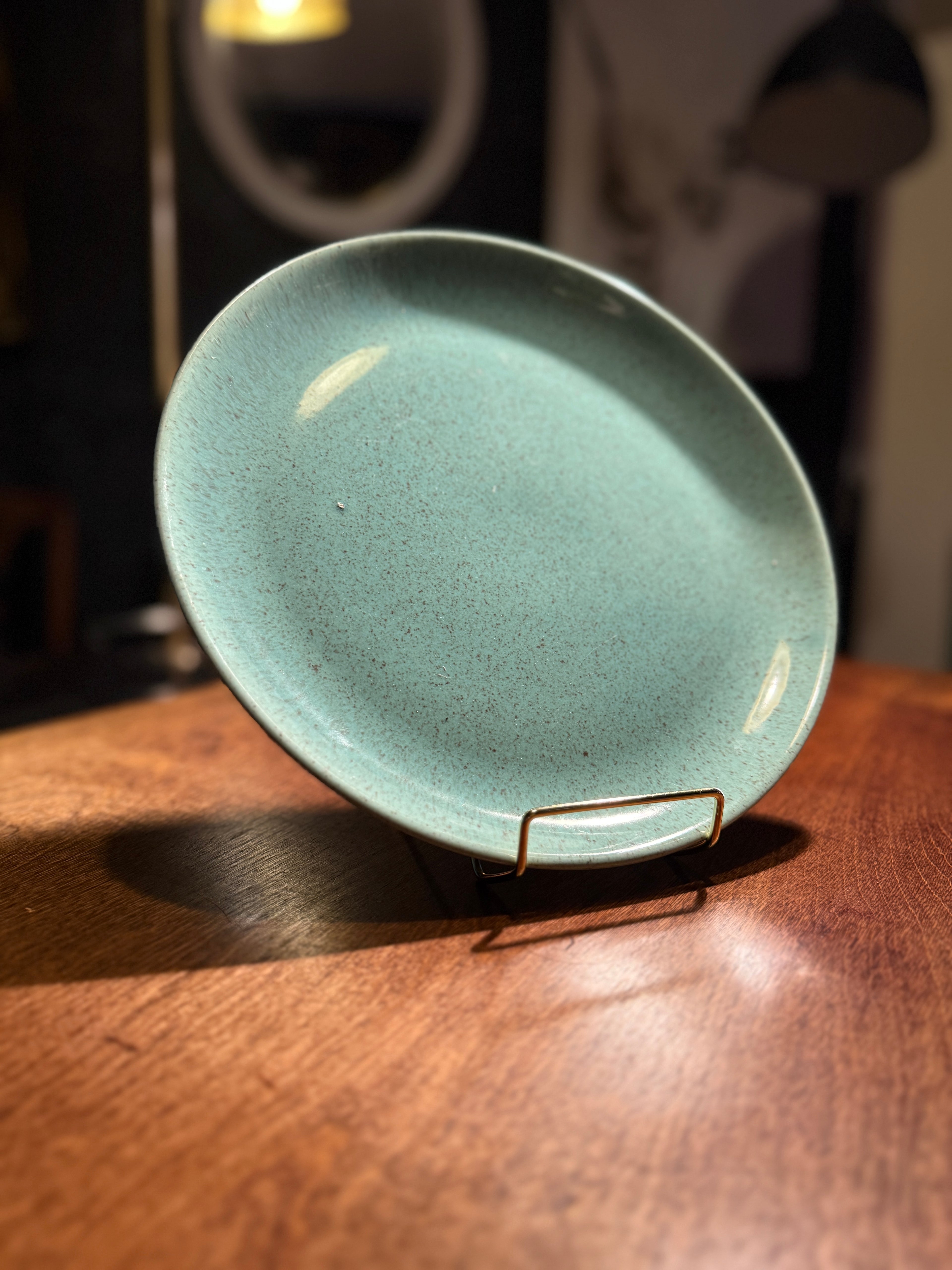 Mid-Century Laurel of California Turquoise Speckle Plates | Pair of 1950s Stoneware Dinner Plates