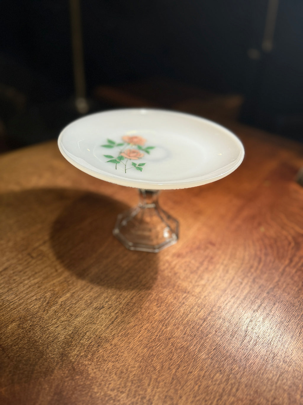 Milk Glass Pedestal Compote with Rose Motif, c. 1940–1955