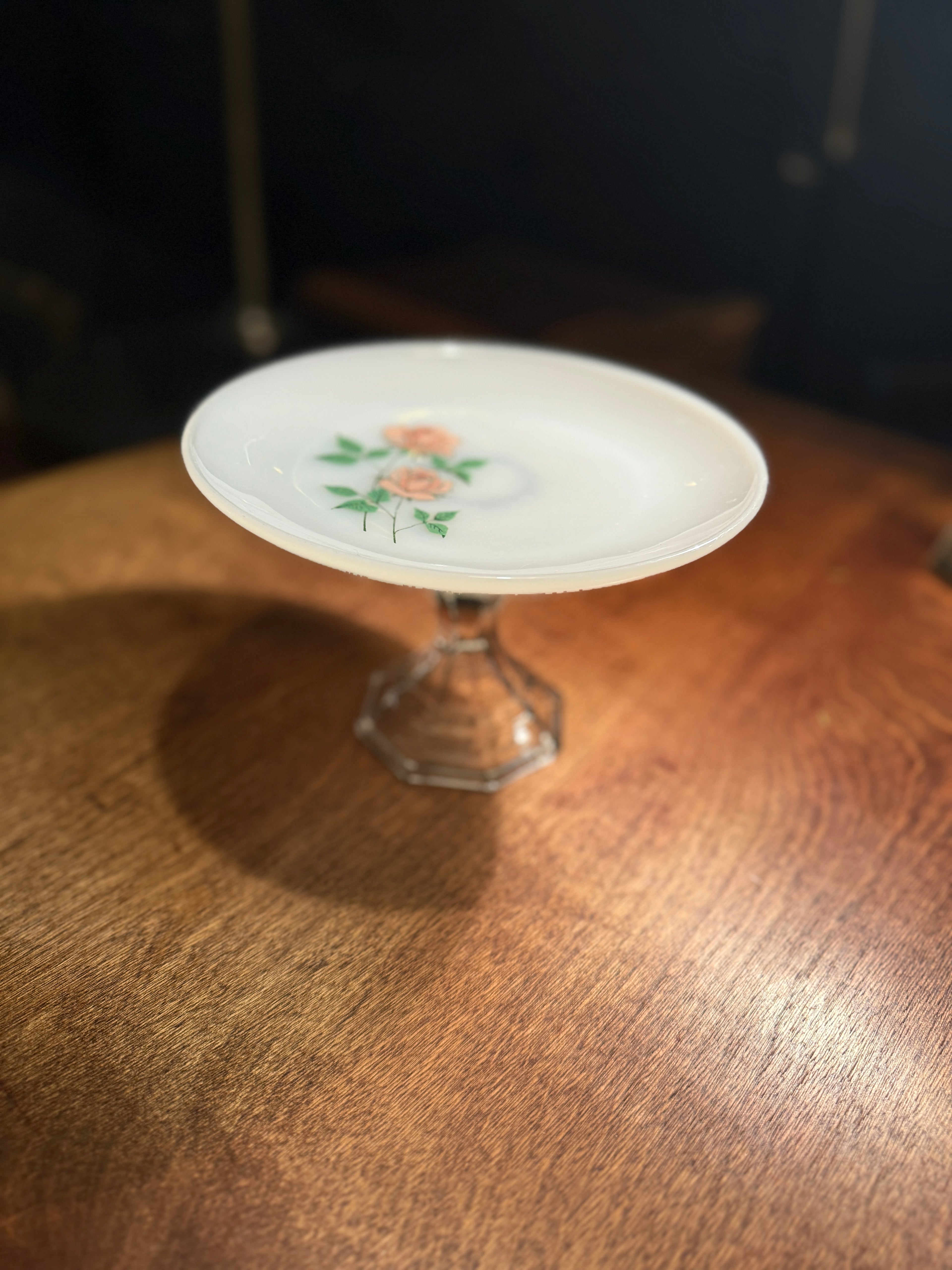 Milk Glass Pedestal Compote with Rose Motif, c. 1940–1955