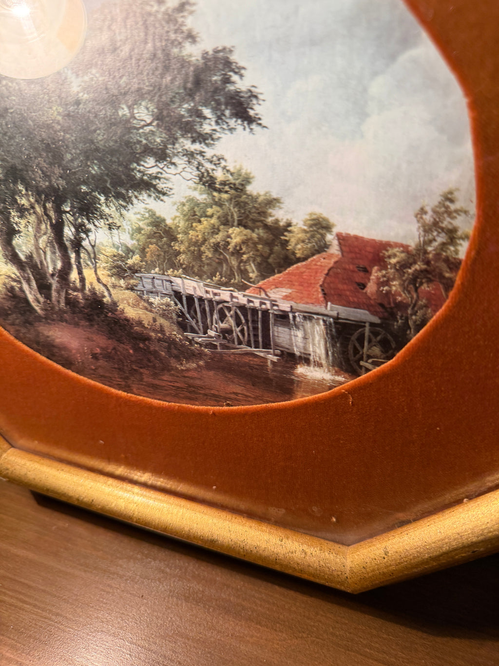 Antique Octagonal Gilt Frame with Oval Pastoral Landscape, c. late 19th–early 20th century (1880–1910)