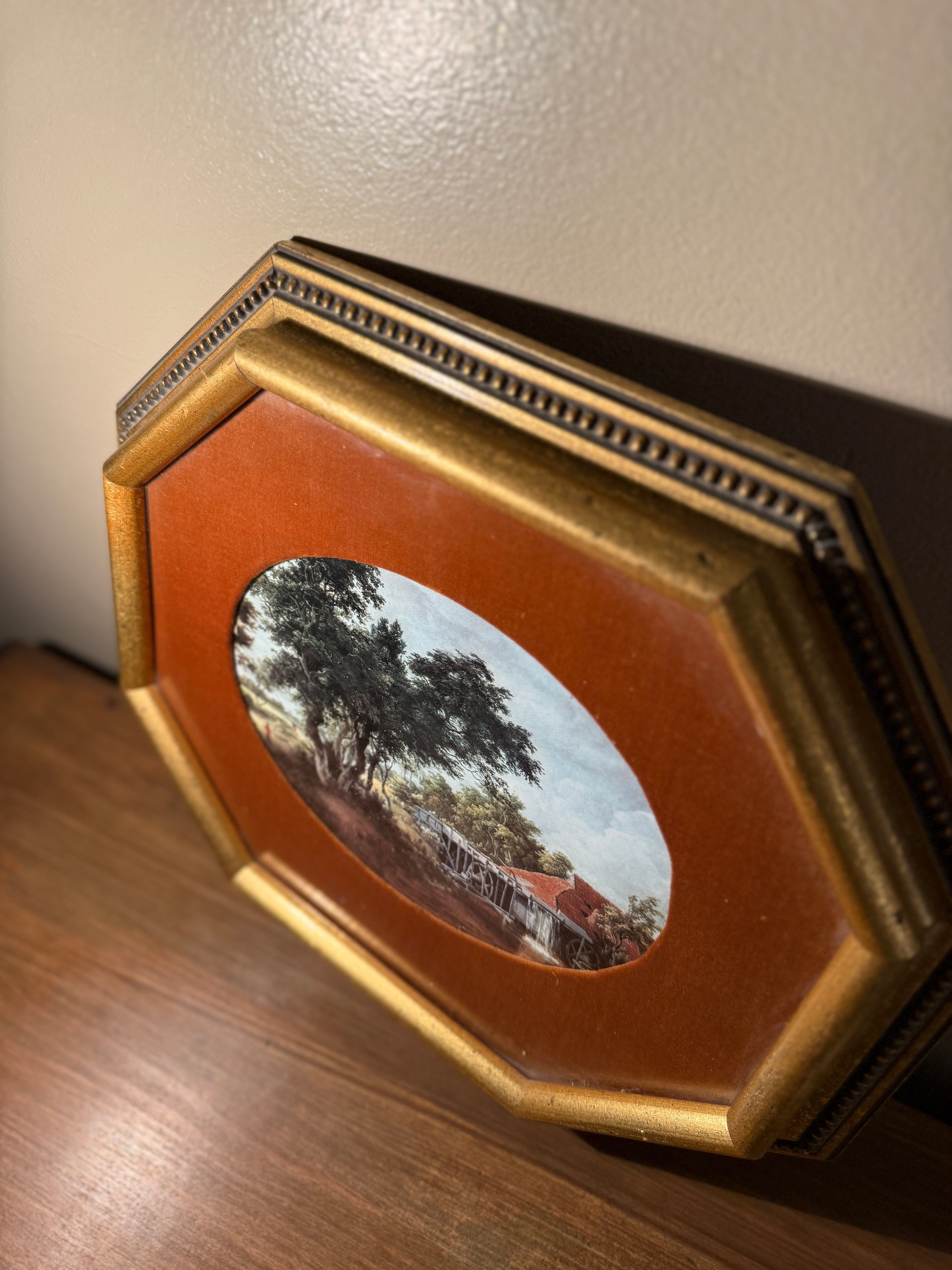 Antique Octagonal Gilt Frame with Oval Pastoral Landscape, c. late 19th–early 20th century (1880–1910)