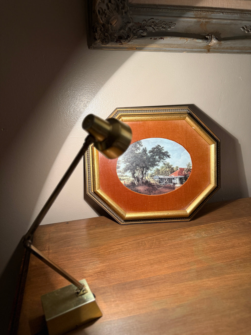 Antique Octagonal Gilt Frame with Oval Pastoral Landscape, c. late 19th–early 20th century (1880–1910)