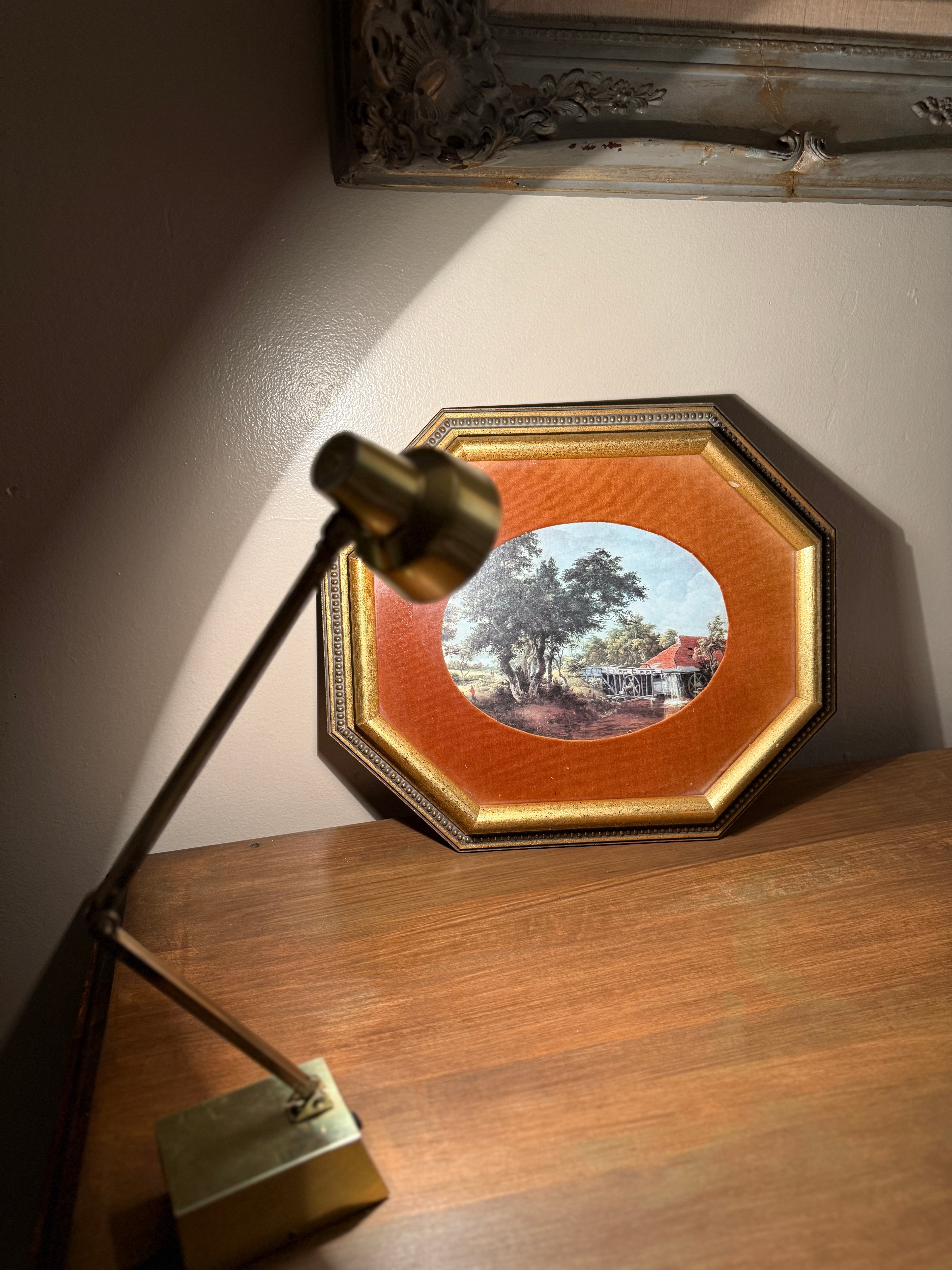 Antique Octagonal Gilt Frame with Oval Pastoral Landscape, c. late 19th–early 20th century (1880–1910)