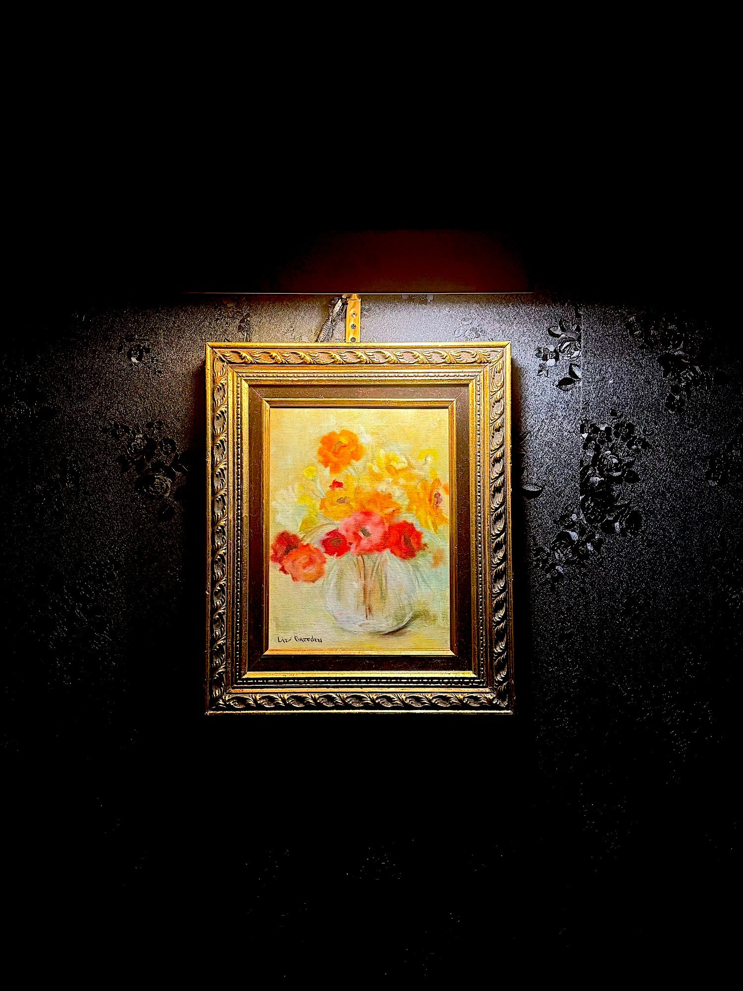 Vintage Mid-Century Impressionist Floral Oil Painting by Liz Baeden