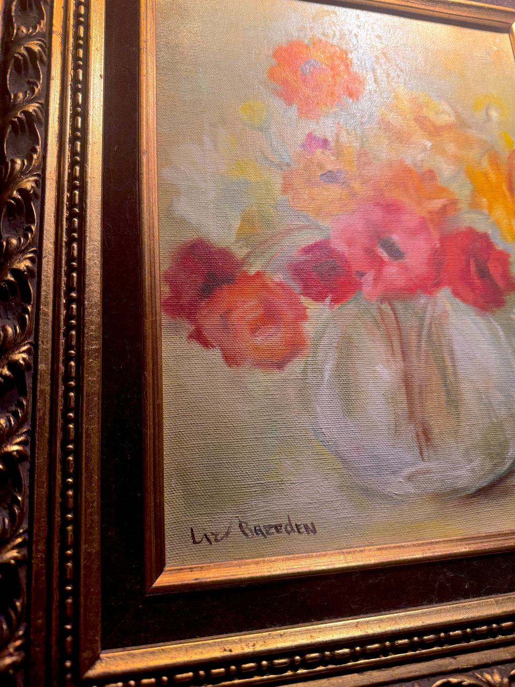 Vintage Mid-Century Impressionist Floral Oil Painting by Liz Baeden