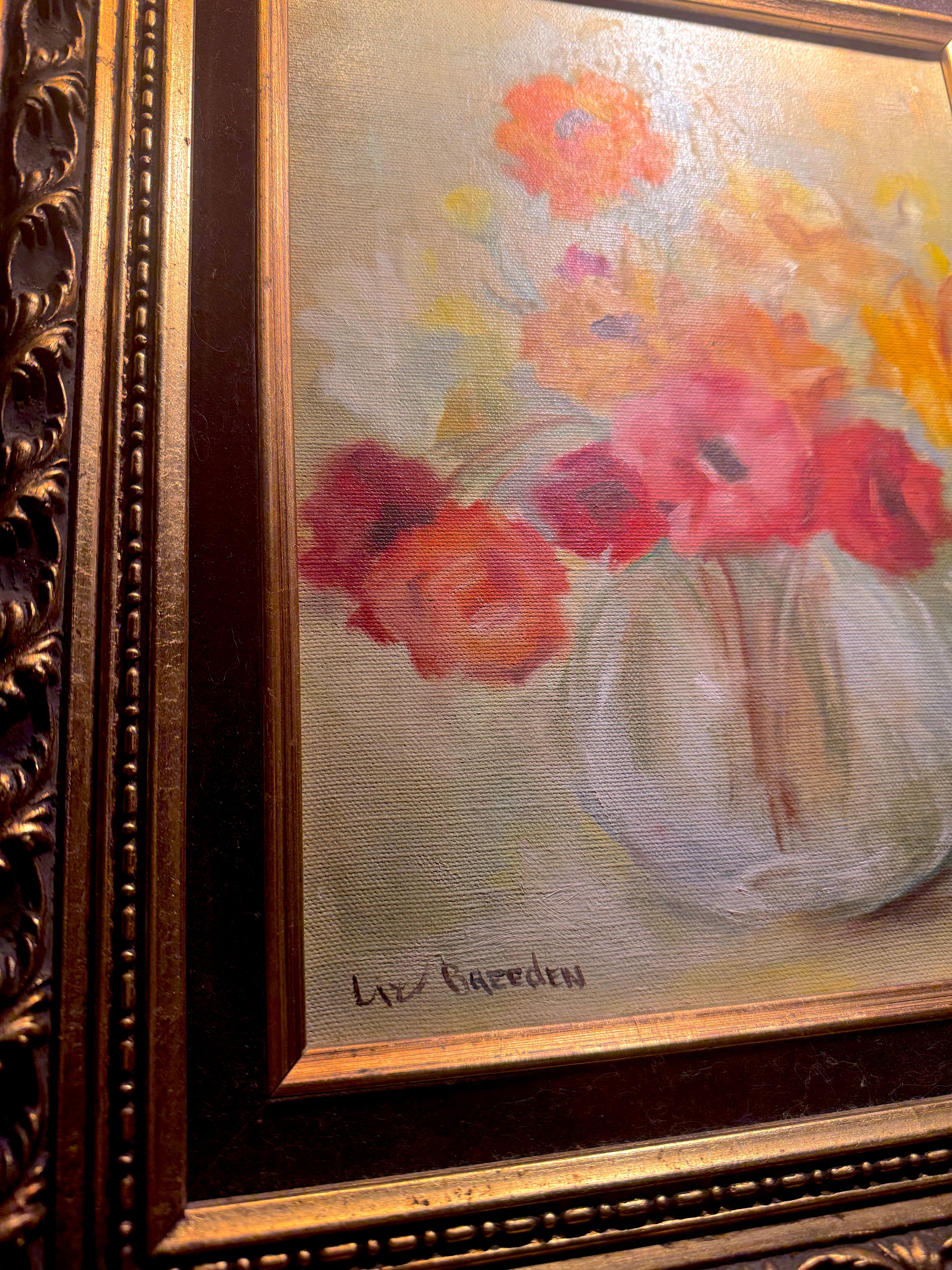 Vintage Mid-Century Impressionist Floral Oil Painting by Liz Baeden