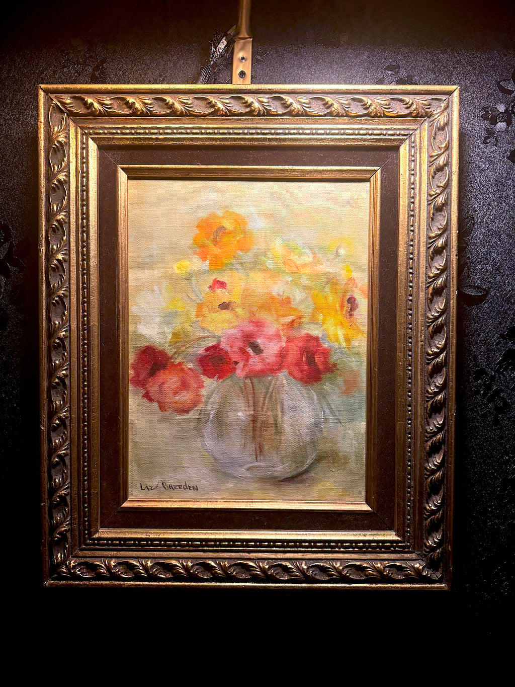 Vintage Mid-Century Impressionist Floral Oil Painting by Liz Baeden