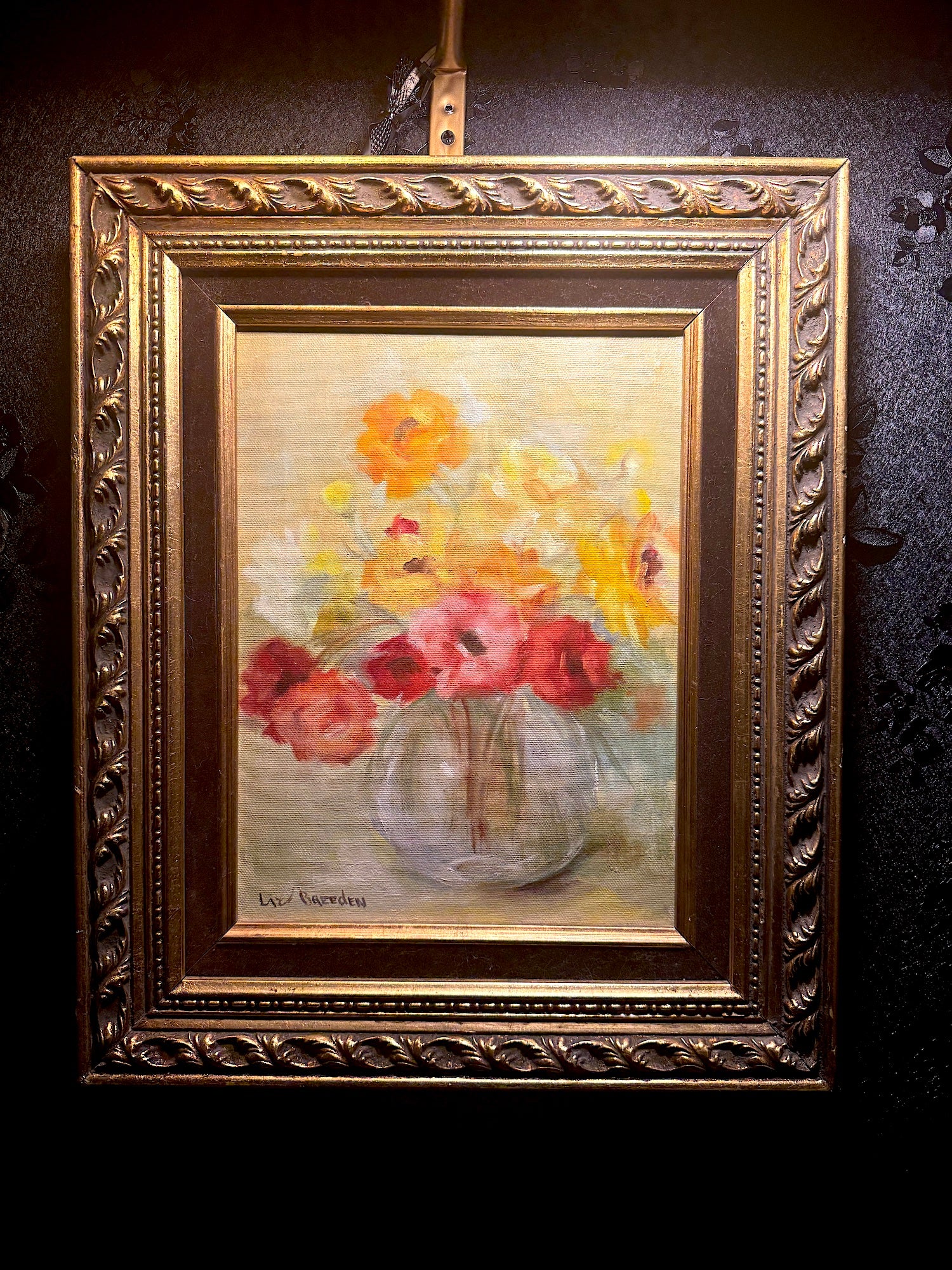 Vintage Mid-Century Impressionist Floral Oil Painting by Liz Baeden