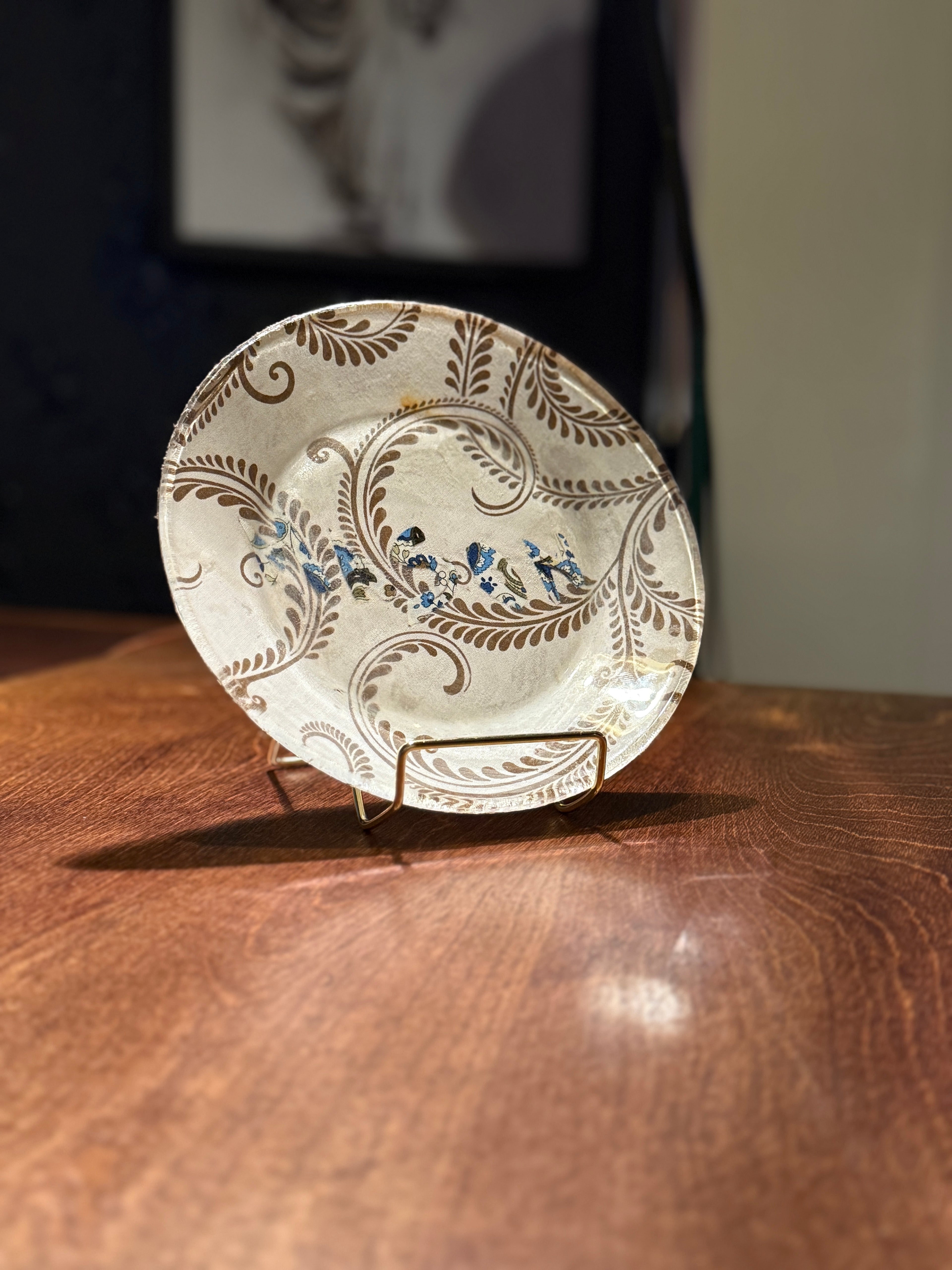 Reverse-Painted Glass Decorative Plate with Mason’s Transfer, Late Victorian, c. 1880s–1900s