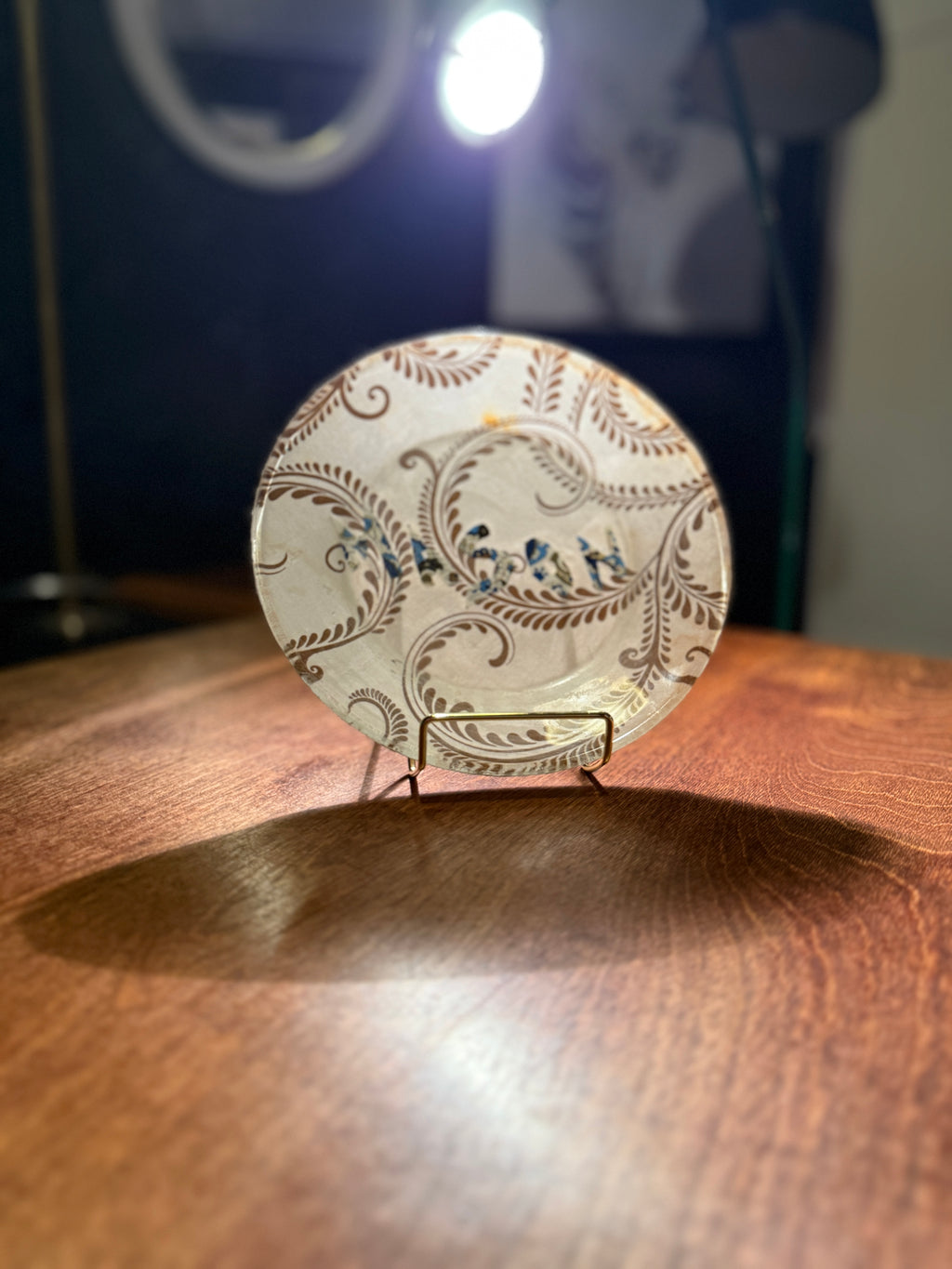 Reverse-Painted Glass Decorative Plate with Mason’s Transfer, Late Victorian, c. 1880s–1900s