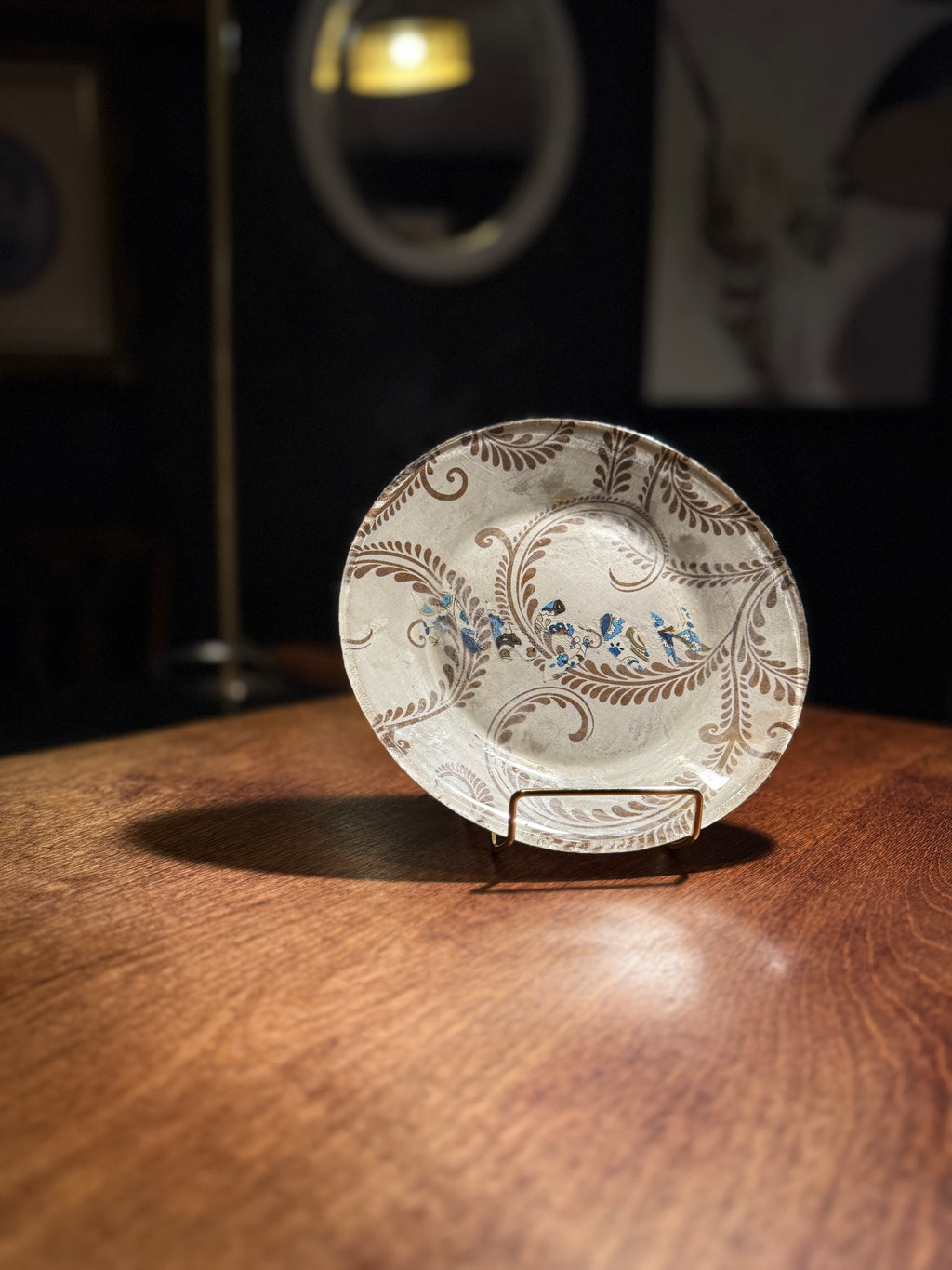 Reverse-Painted Glass Decorative Plate with Mason’s Transfer, Late Victorian, c. 1880s–1900s