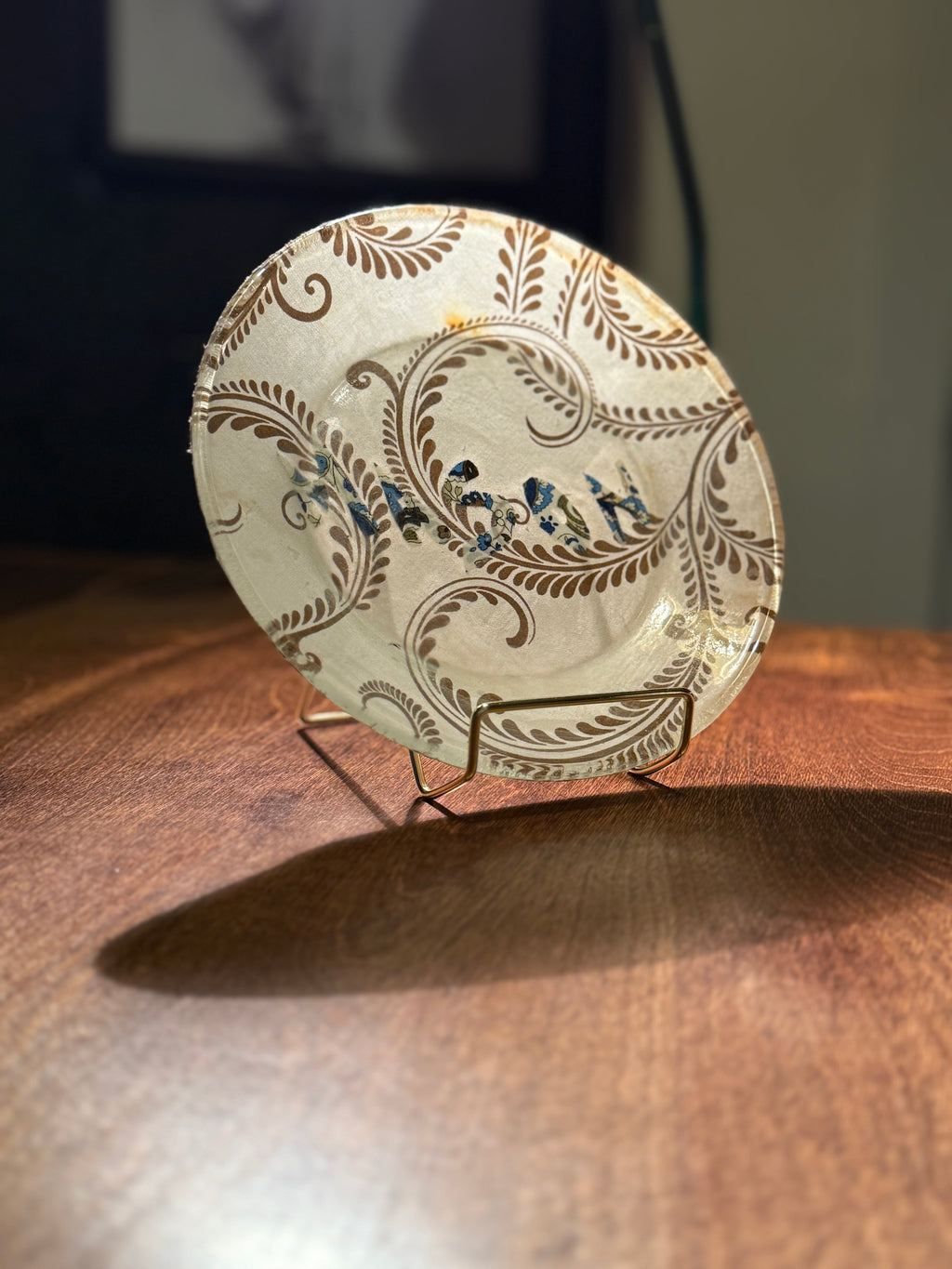 Reverse-Painted Glass Decorative Plate with Mason’s Transfer, Late Victorian, c. 1880s–1900s