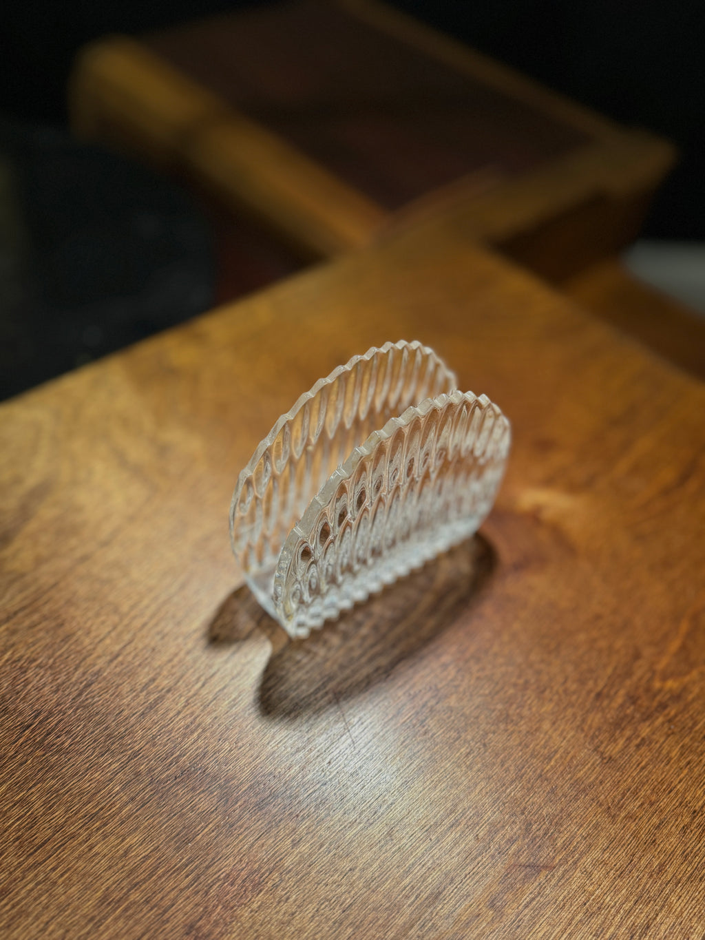 Mid-Century Ribbed Glass Napkin Holder c. 1940s–1950s | Vintage Tableware