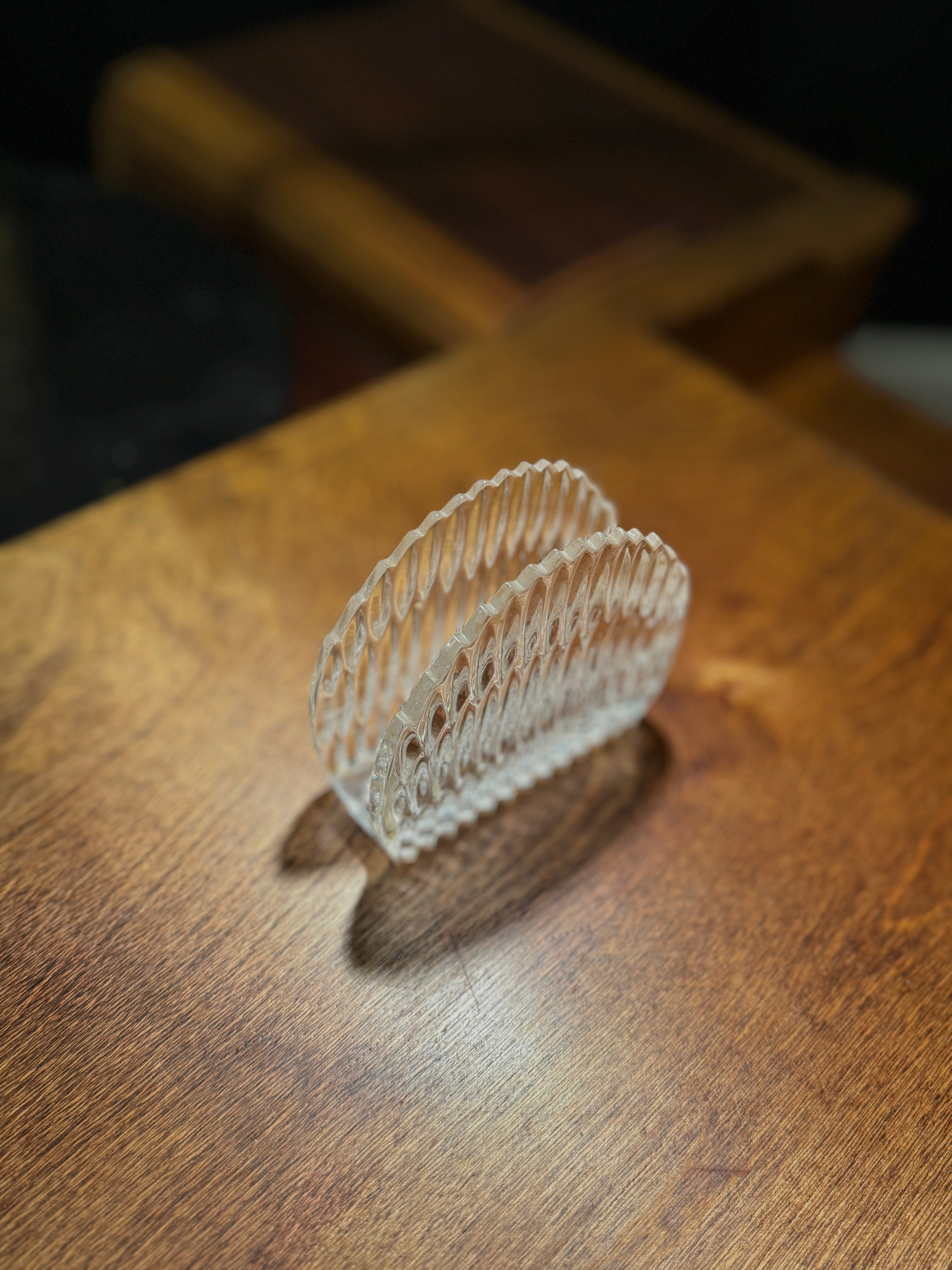 Mid-Century Ribbed Glass Napkin Holder c. 1940s–1950s | Vintage Tableware
