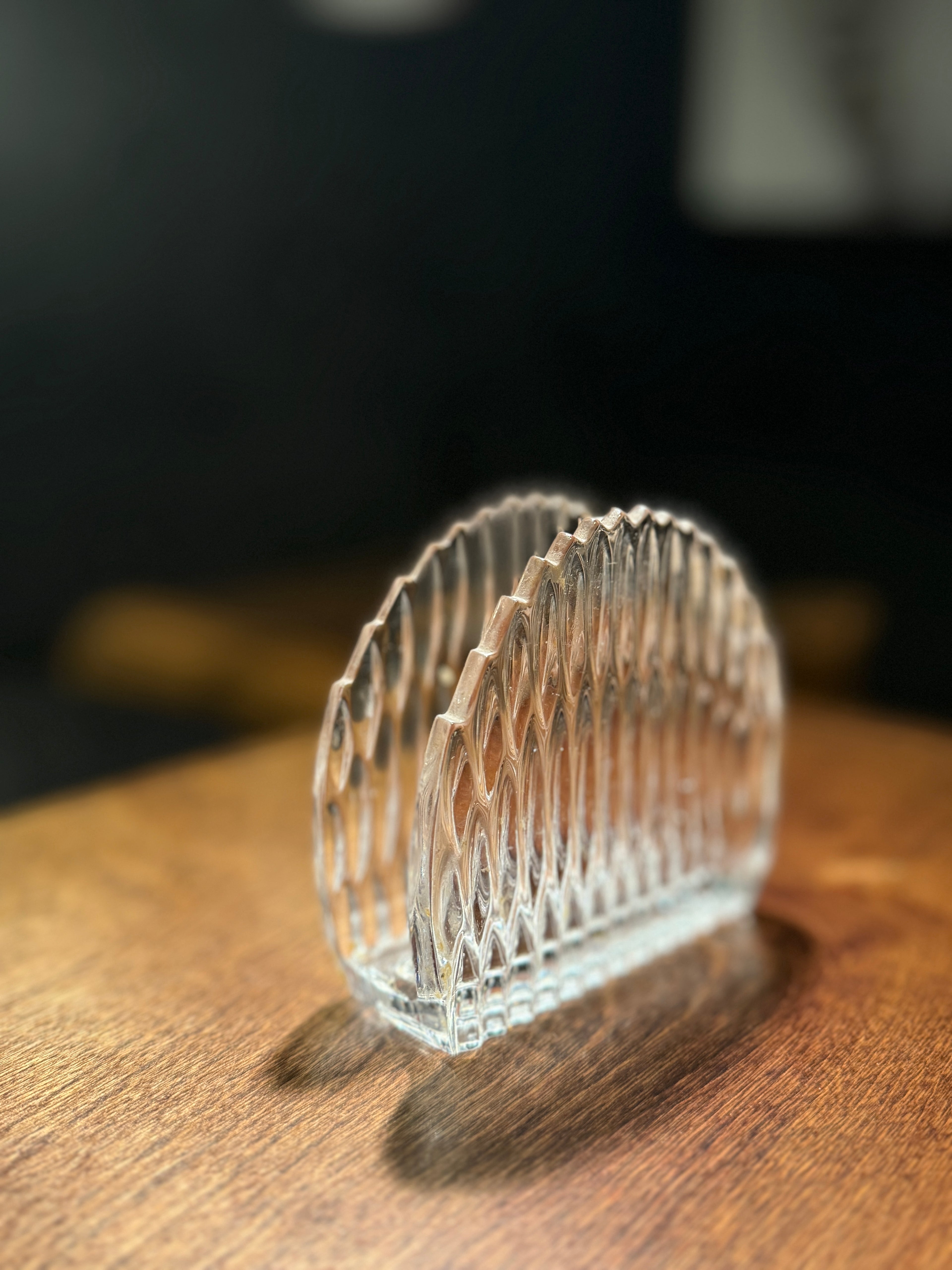 Mid-Century Ribbed Glass Napkin Holder c. 1940s–1950s | Vintage Tableware