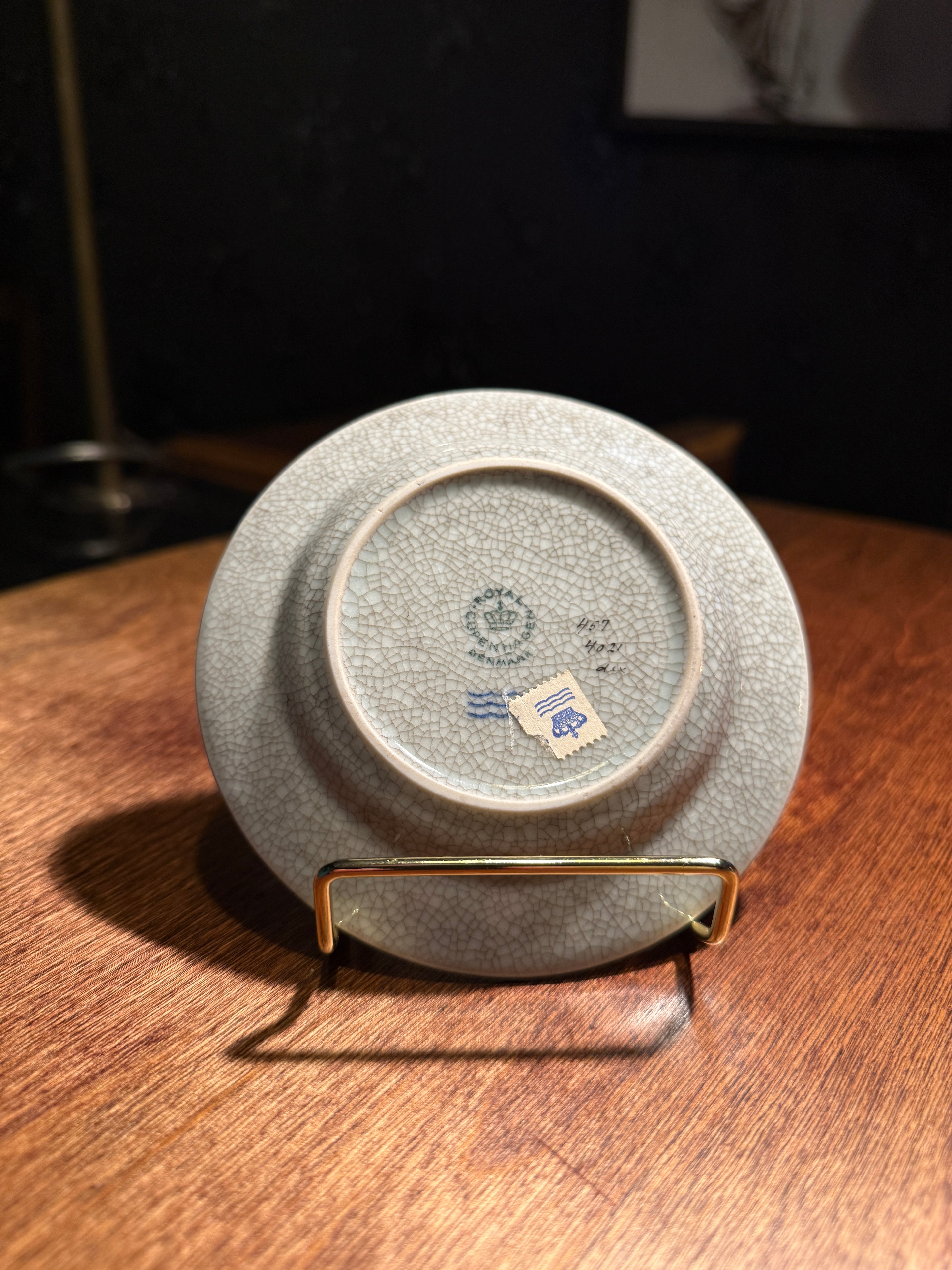 Royal Copenhagen Plate with Intentional Craquelure Glaze and Celadon Center, Denmark (c. 1915–1930)