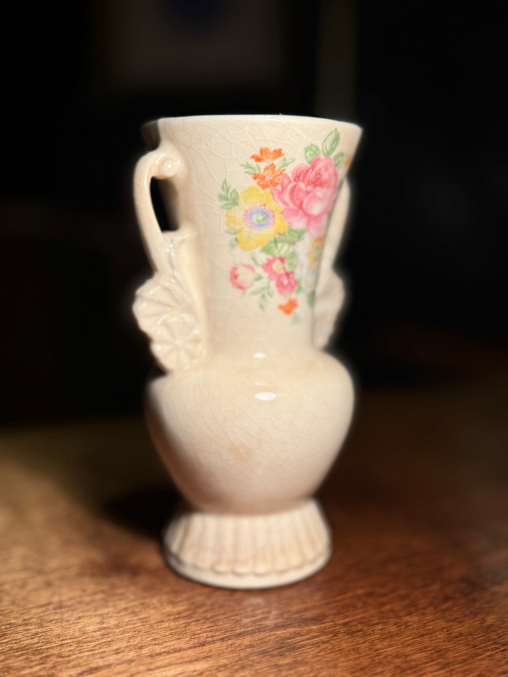 Royal Copley Hand-Painted Pottery Vase with Twin Handles, c. 1935–1945